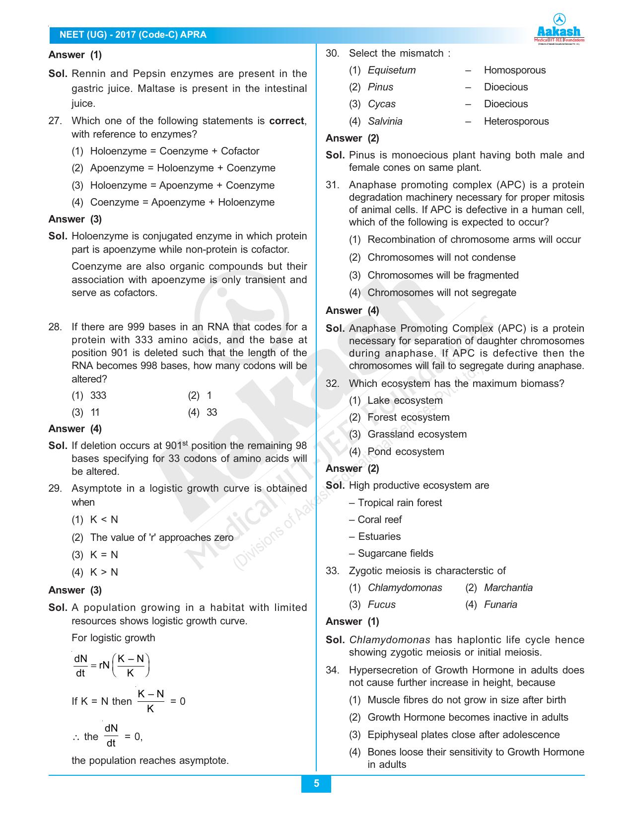  NEET Code C 2017 Answer & Solutions - Page 5