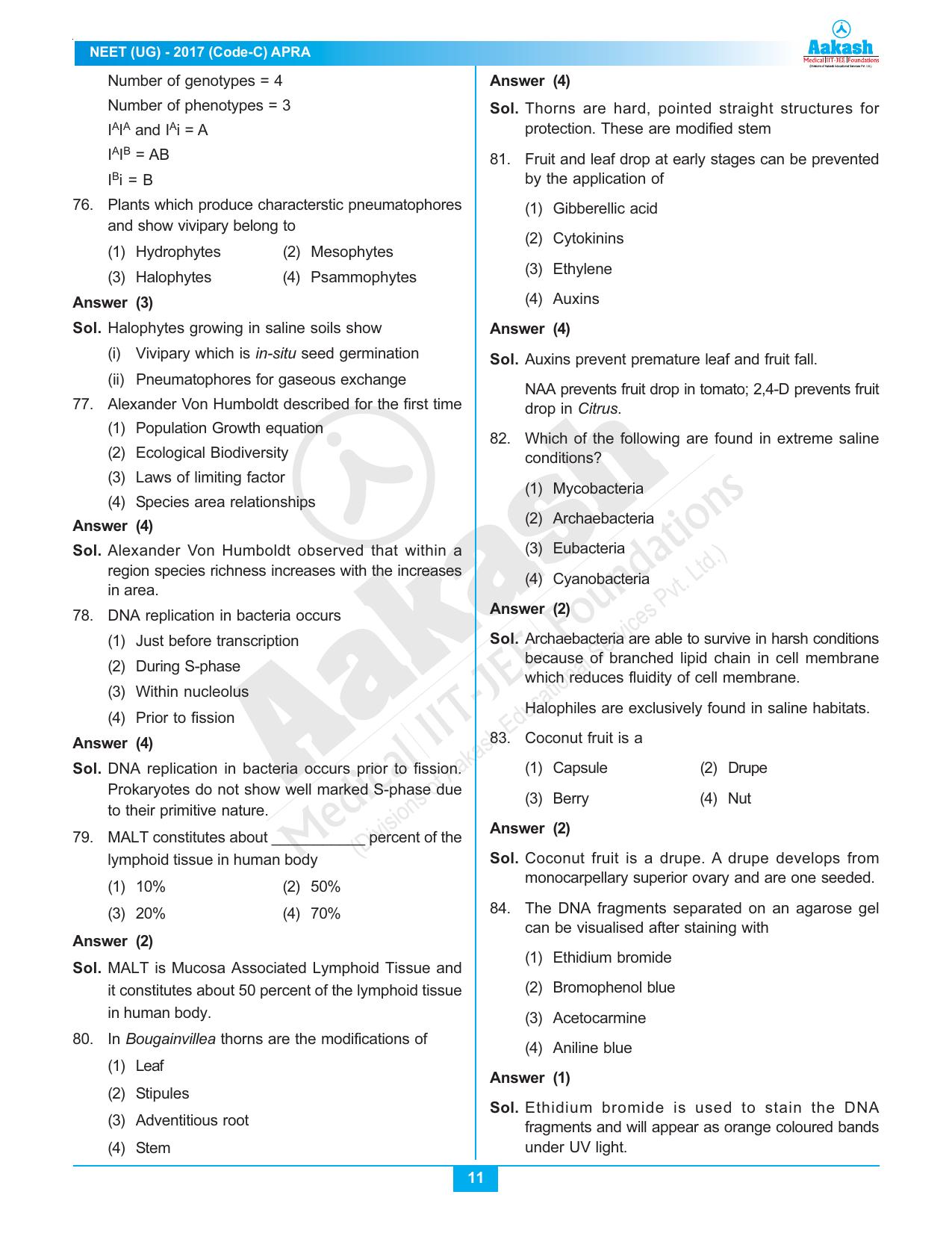  NEET Code C 2017 Answer & Solutions - Page 11