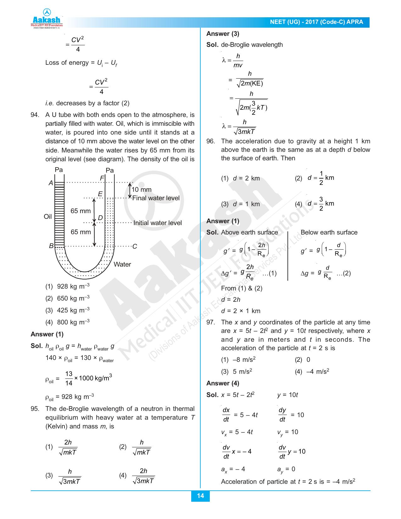  NEET Code C 2017 Answer & Solutions - Page 14
