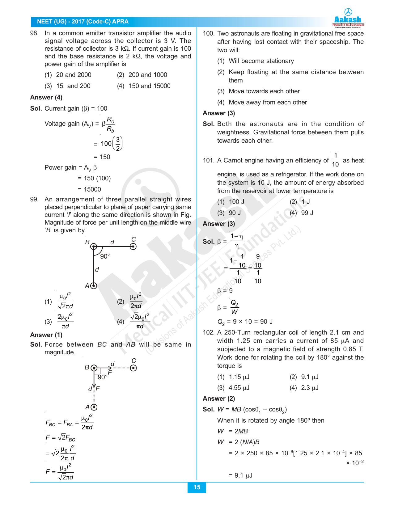  NEET Code C 2017 Answer & Solutions - Page 15