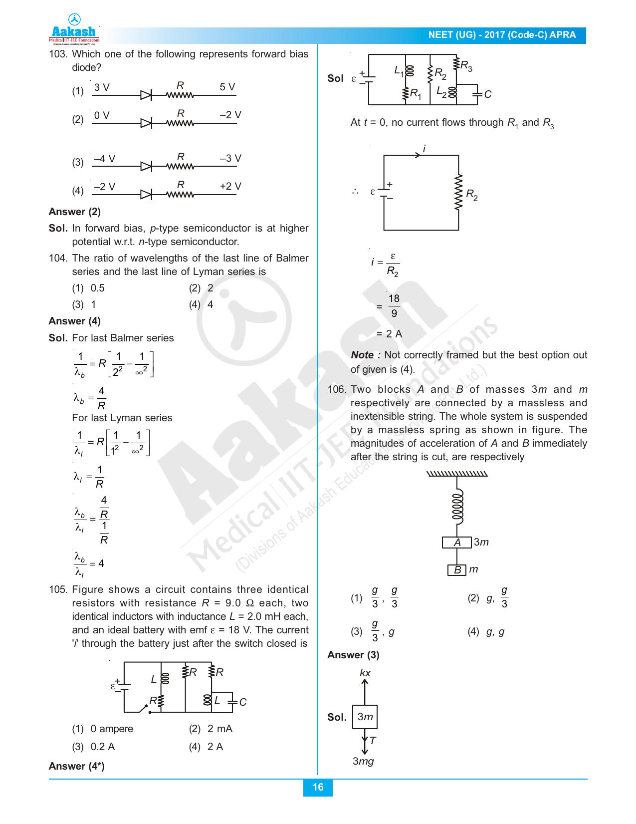  NEET Code C 2017 Answer & Solutions - Page 16