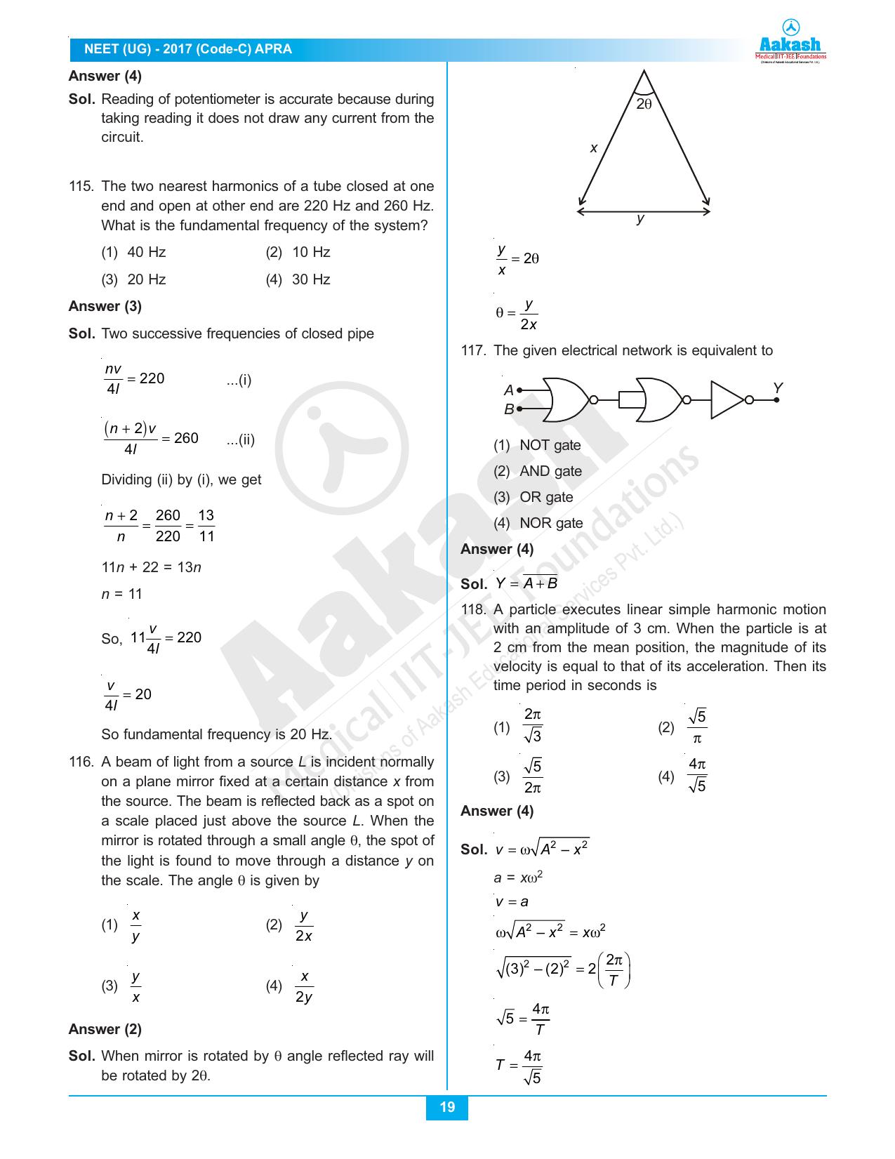  NEET Code C 2017 Answer & Solutions - Page 19
