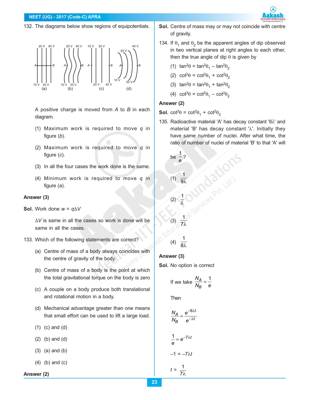  NEET Code C 2017 Answer & Solutions - Page 23