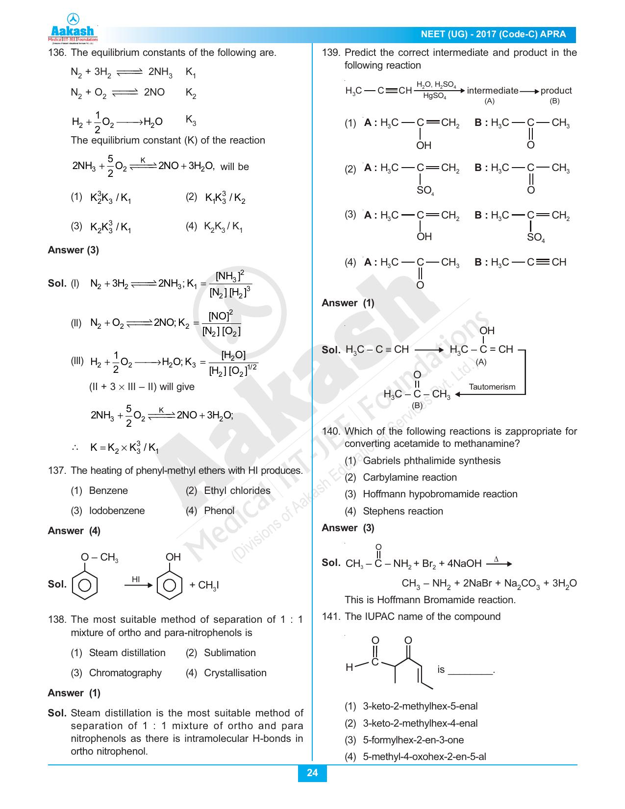  NEET Code C 2017 Answer & Solutions - Page 24