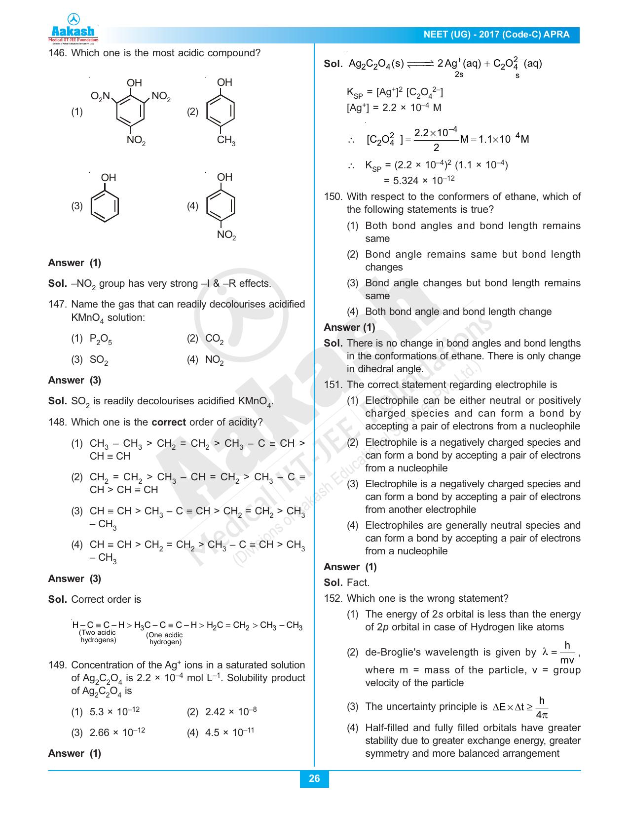  NEET Code C 2017 Answer & Solutions - Page 26