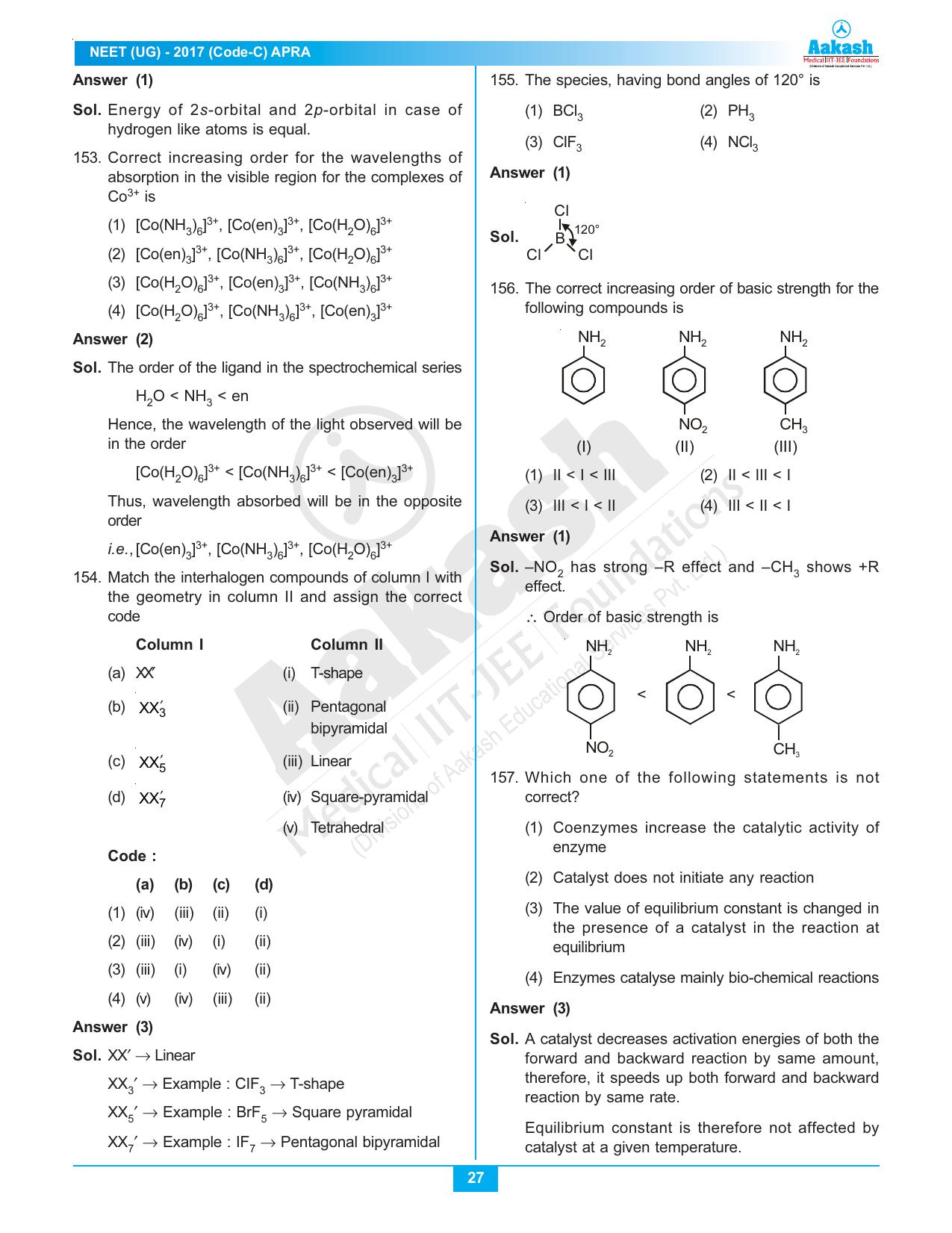  NEET Code C 2017 Answer & Solutions - Page 27
