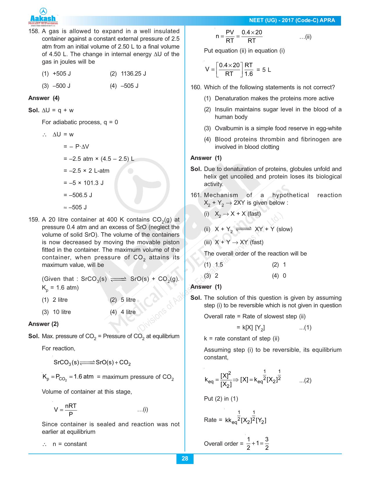  NEET Code C 2017 Answer & Solutions - Page 28