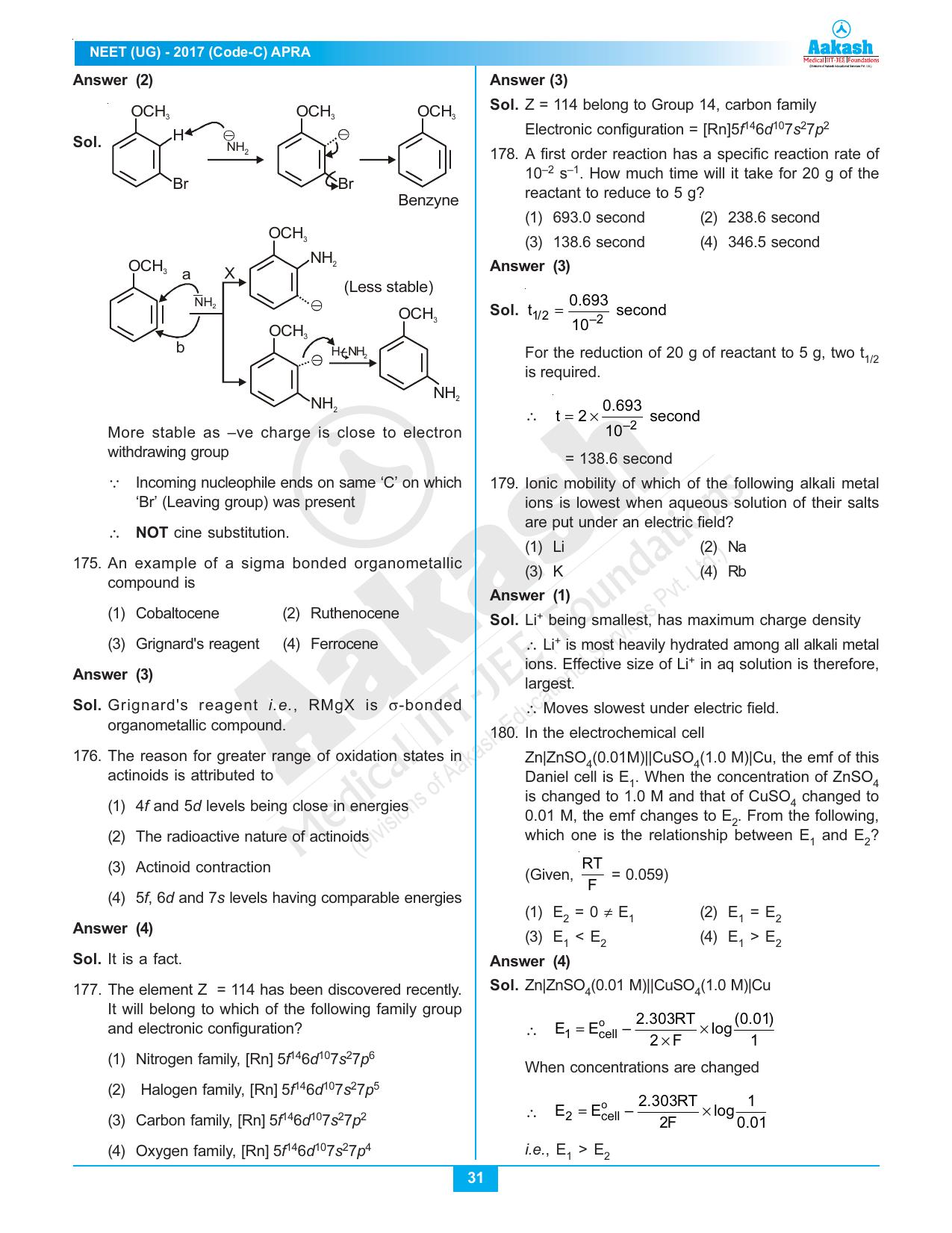  NEET Code C 2017 Answer & Solutions - Page 31