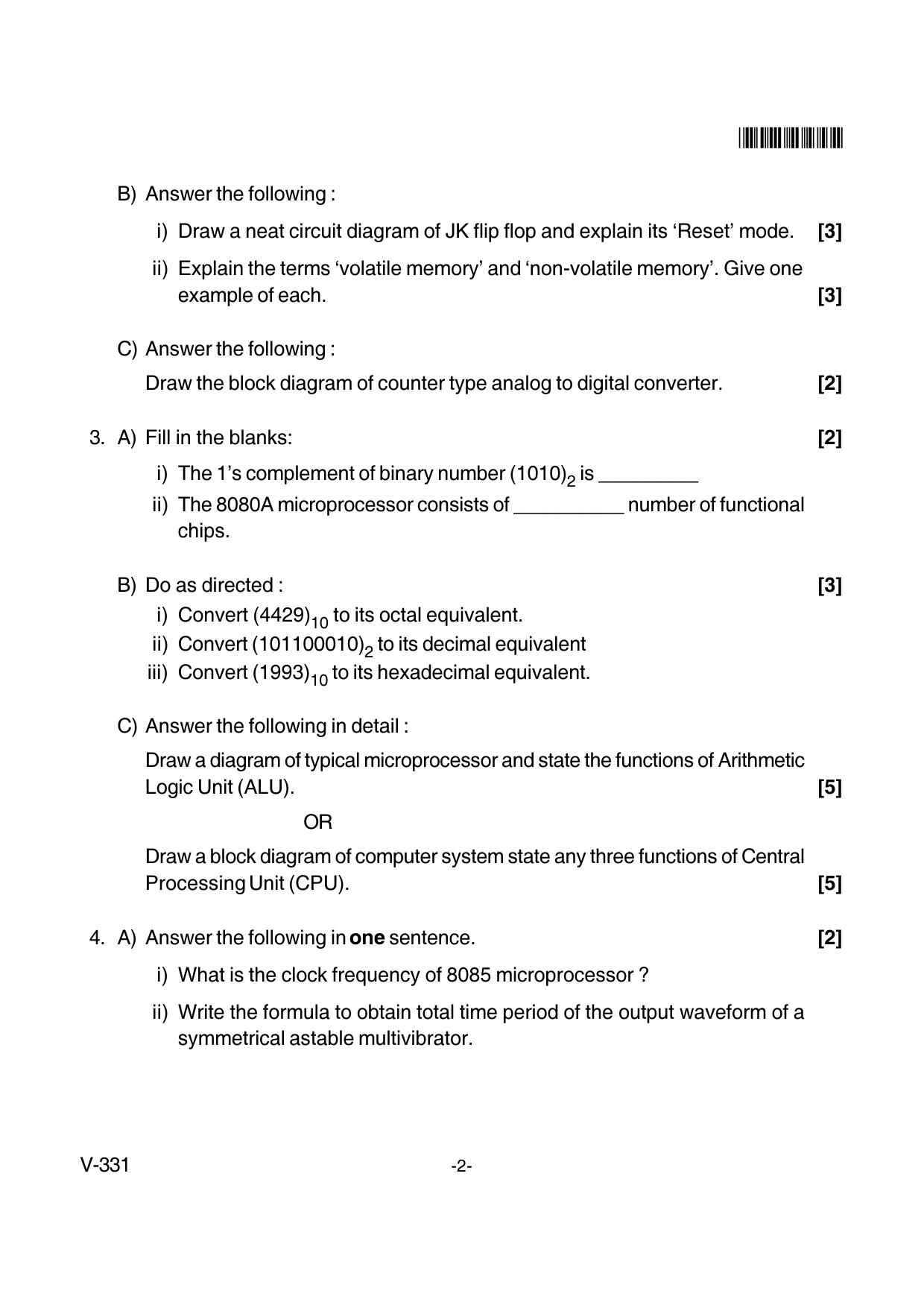 Goa Board Class 12 Digital Electronics & Computers  Voc 331 (June 2018) Question Paper - Page 2
