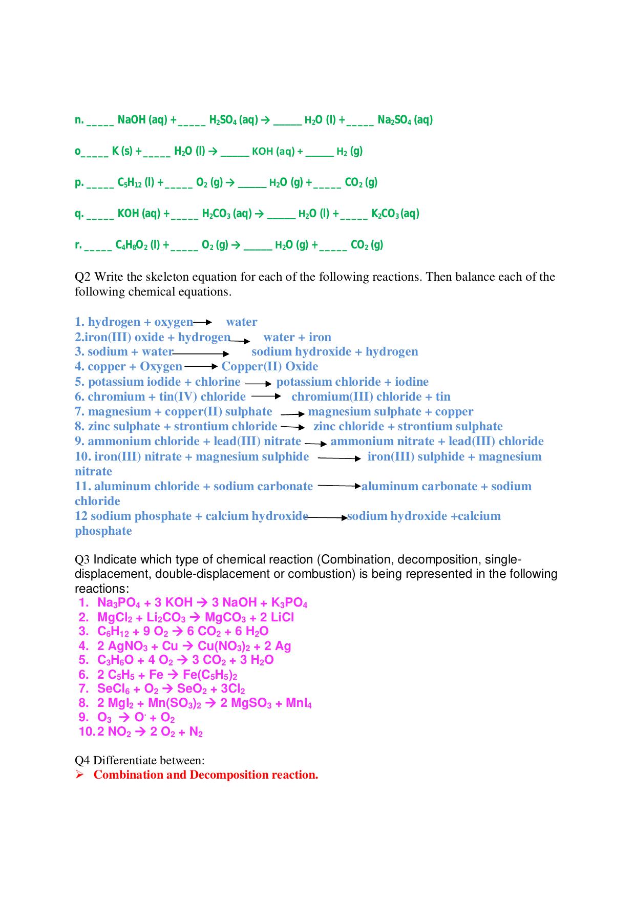 CBSE Worksheets for Class 10 Chemistry Chemical Reactions And Equations Assignment 1 - Page 2