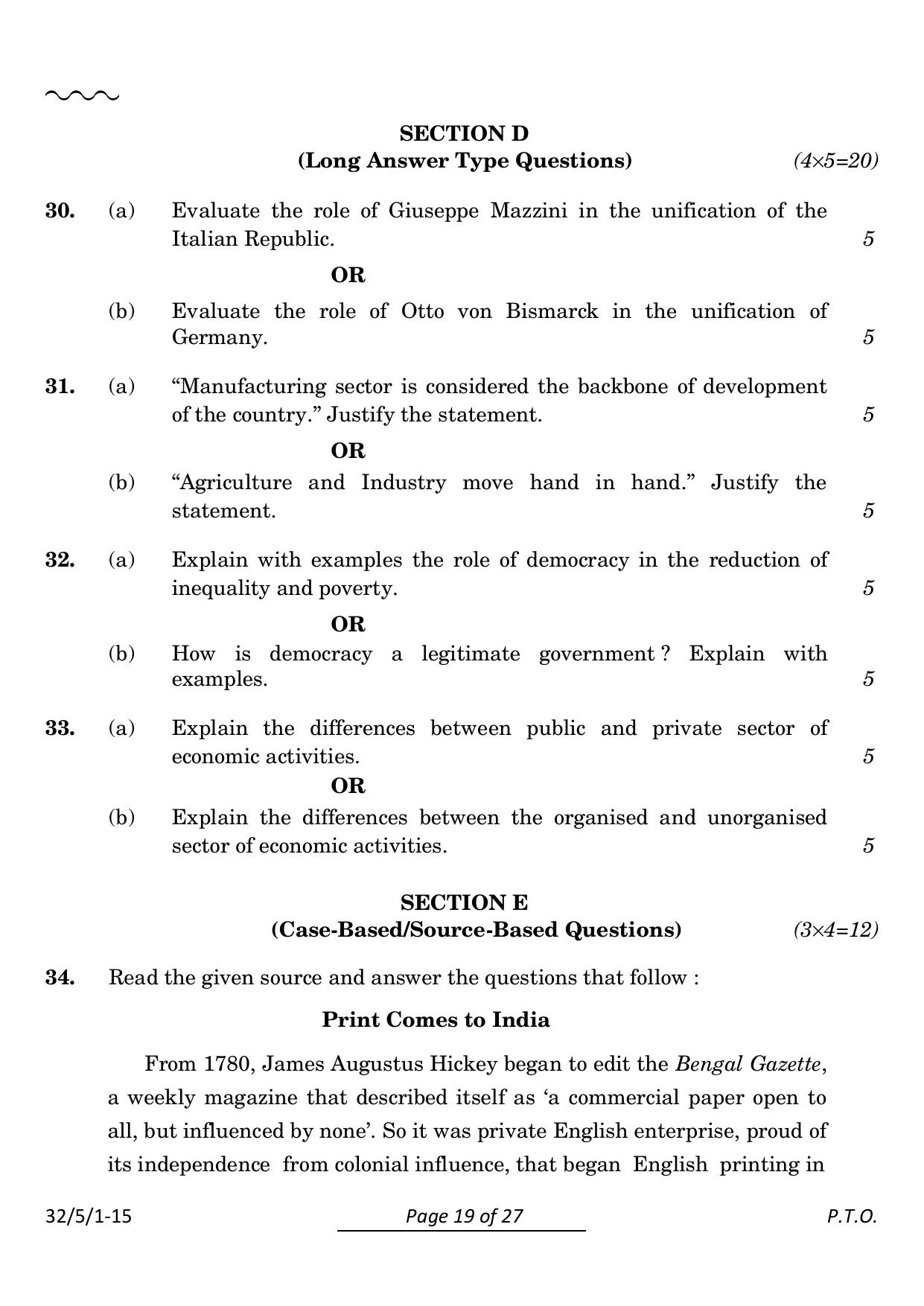 CBSE Class 10 32-5-1 Social Science 2024 Question Paper - Page 19
