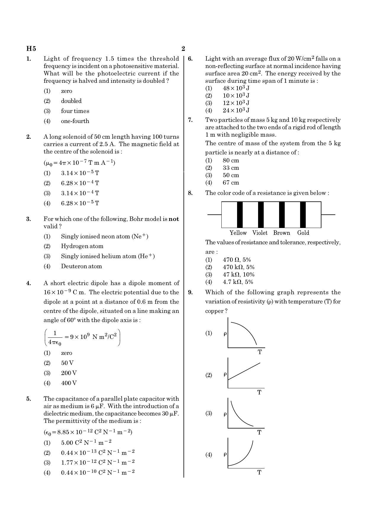 NEET H5 2020 Question Paper - Page 2