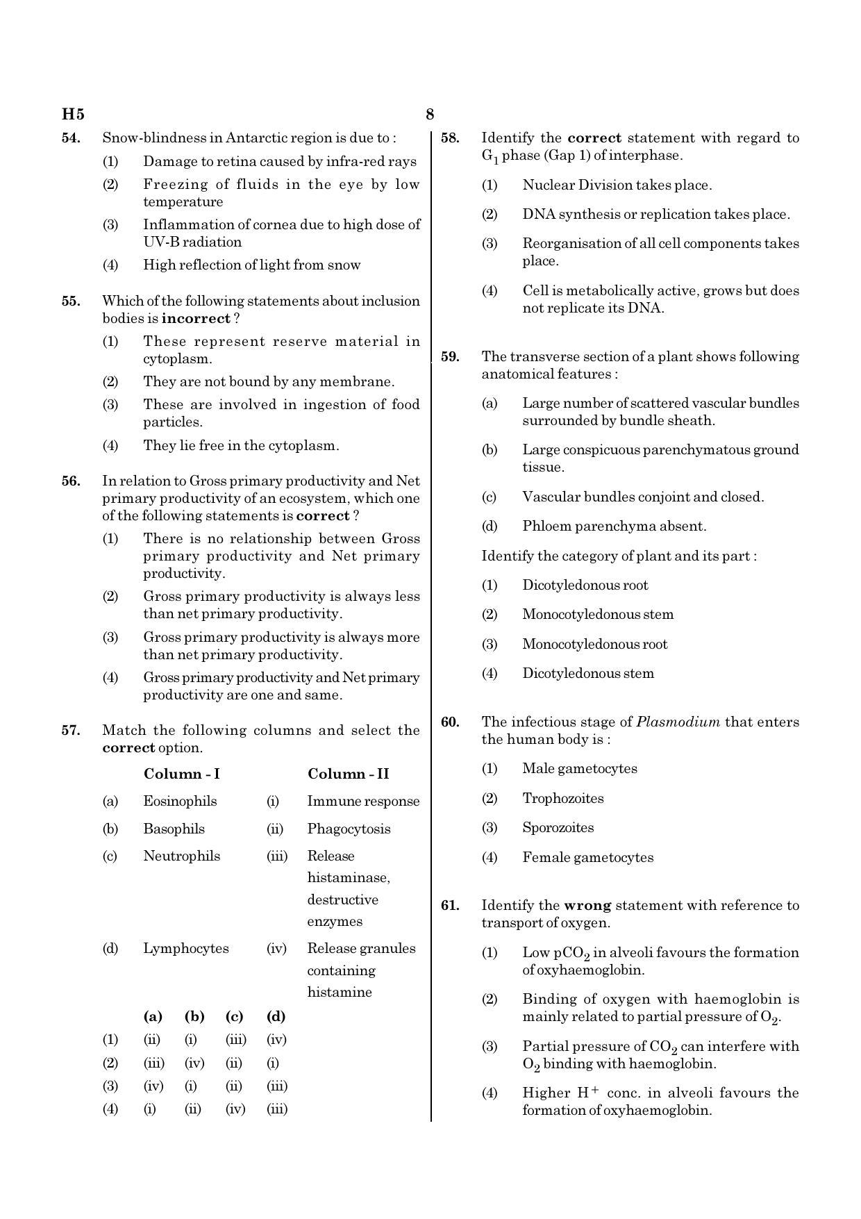 NEET H5 2020 Question Paper - Page 8