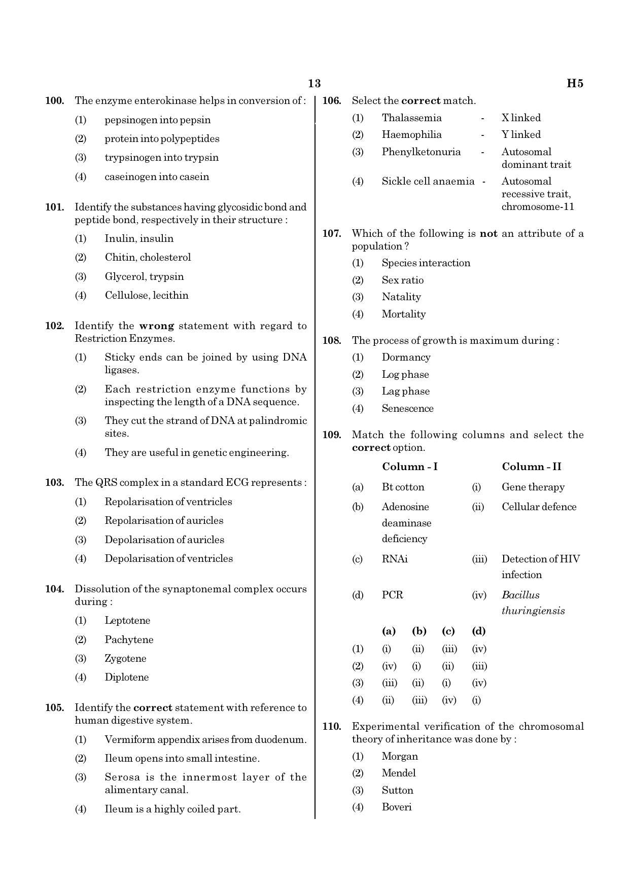 NEET H5 2020 Question Paper - Page 13
