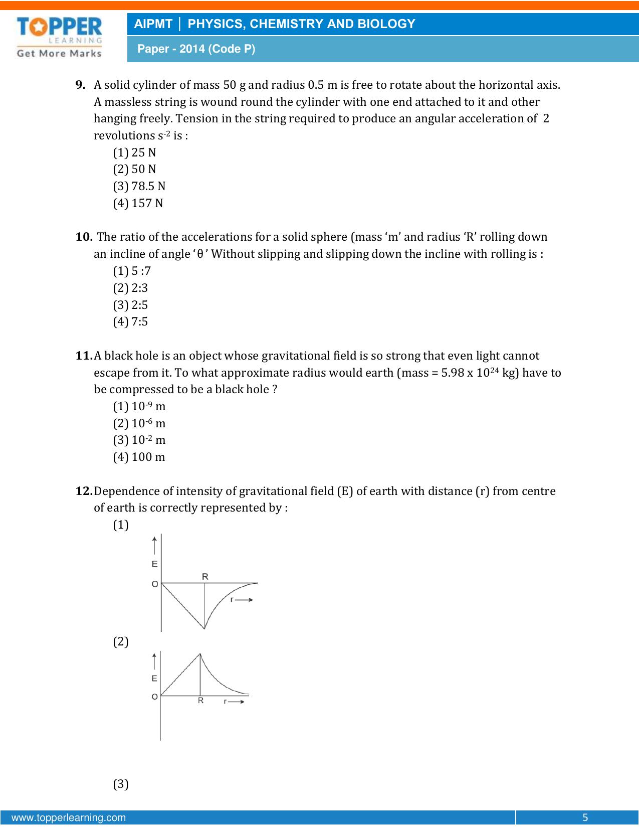 NEET Code P 2014 Question Paper - Page 5