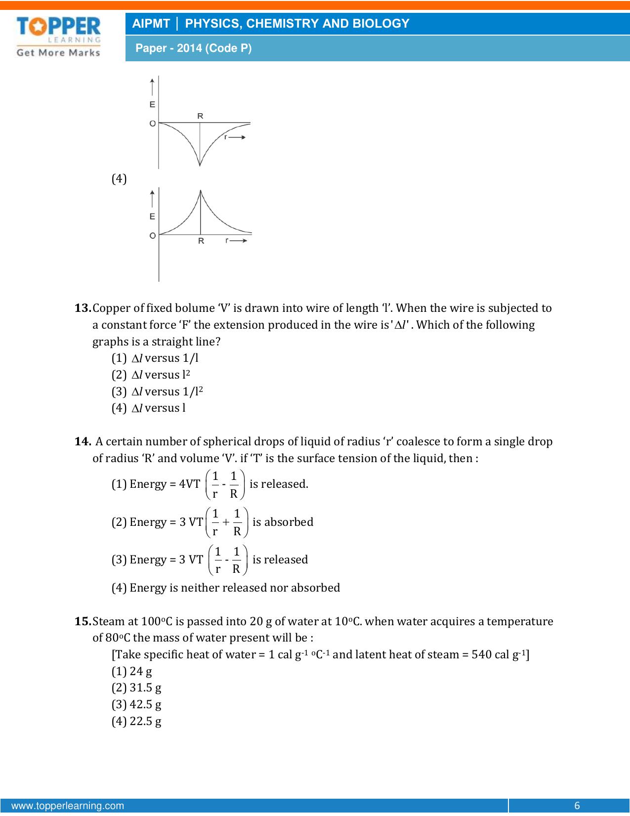 NEET Code P 2014 Question Paper - Page 6