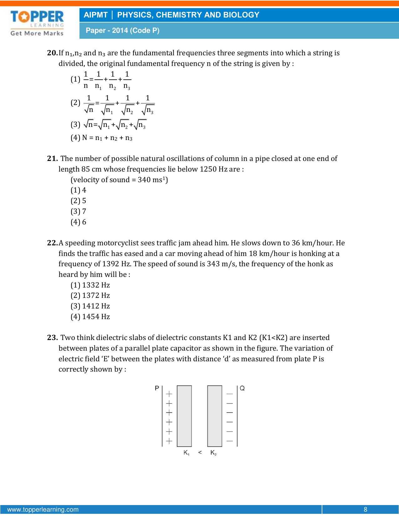 NEET Code P 2014 Question Paper - Page 8