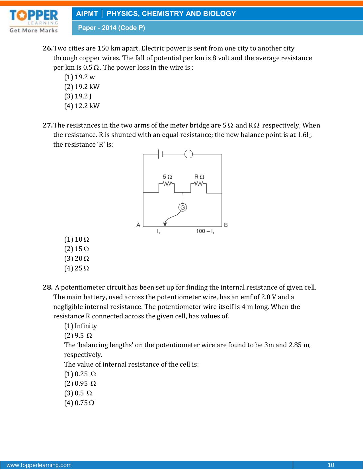 NEET Code P 2014 Question Paper - Page 10