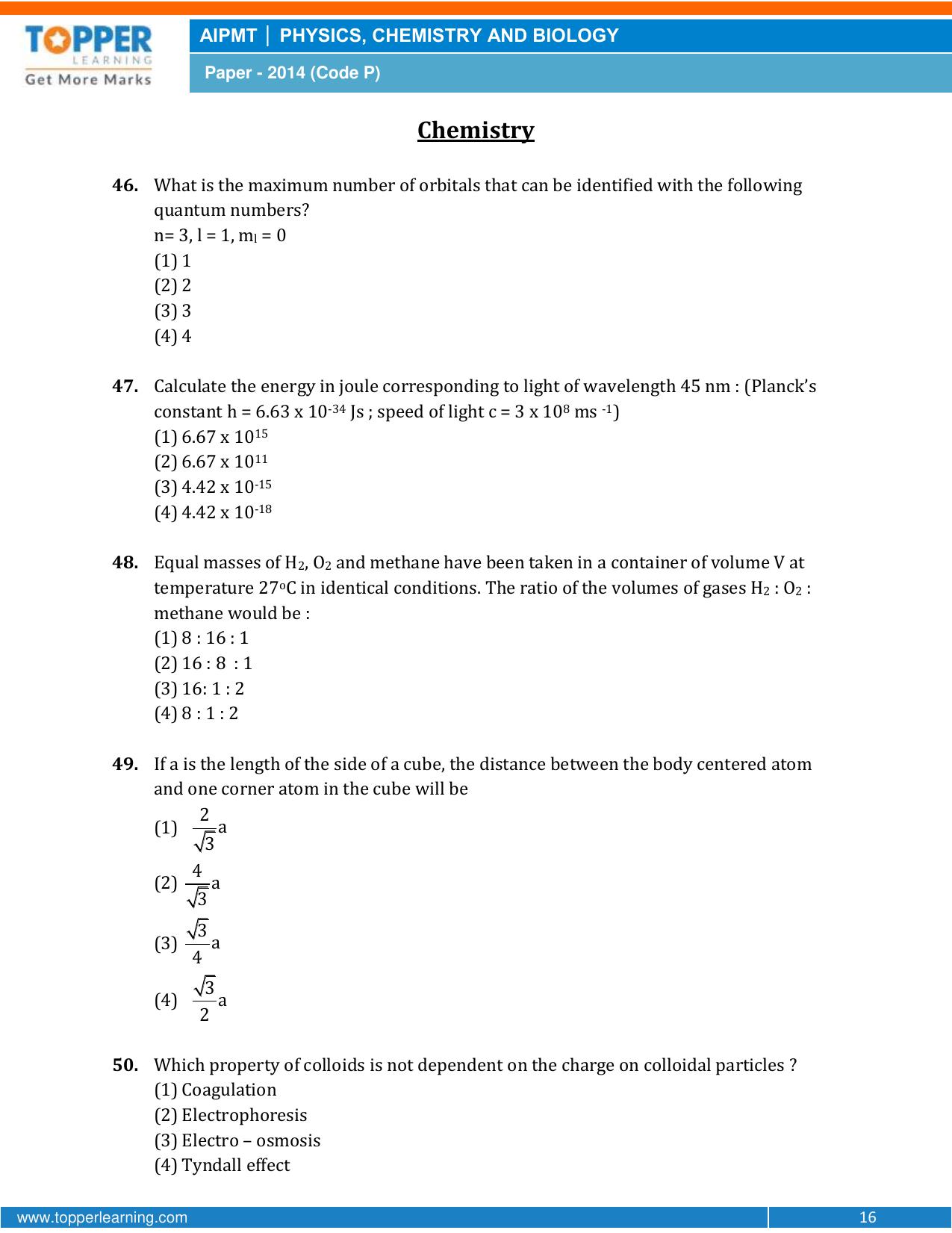 NEET Code P 2014 Question Paper - Page 16