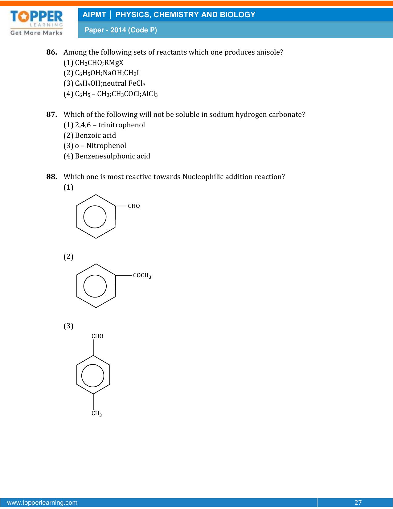 NEET Code P 2014 Question Paper - Page 27