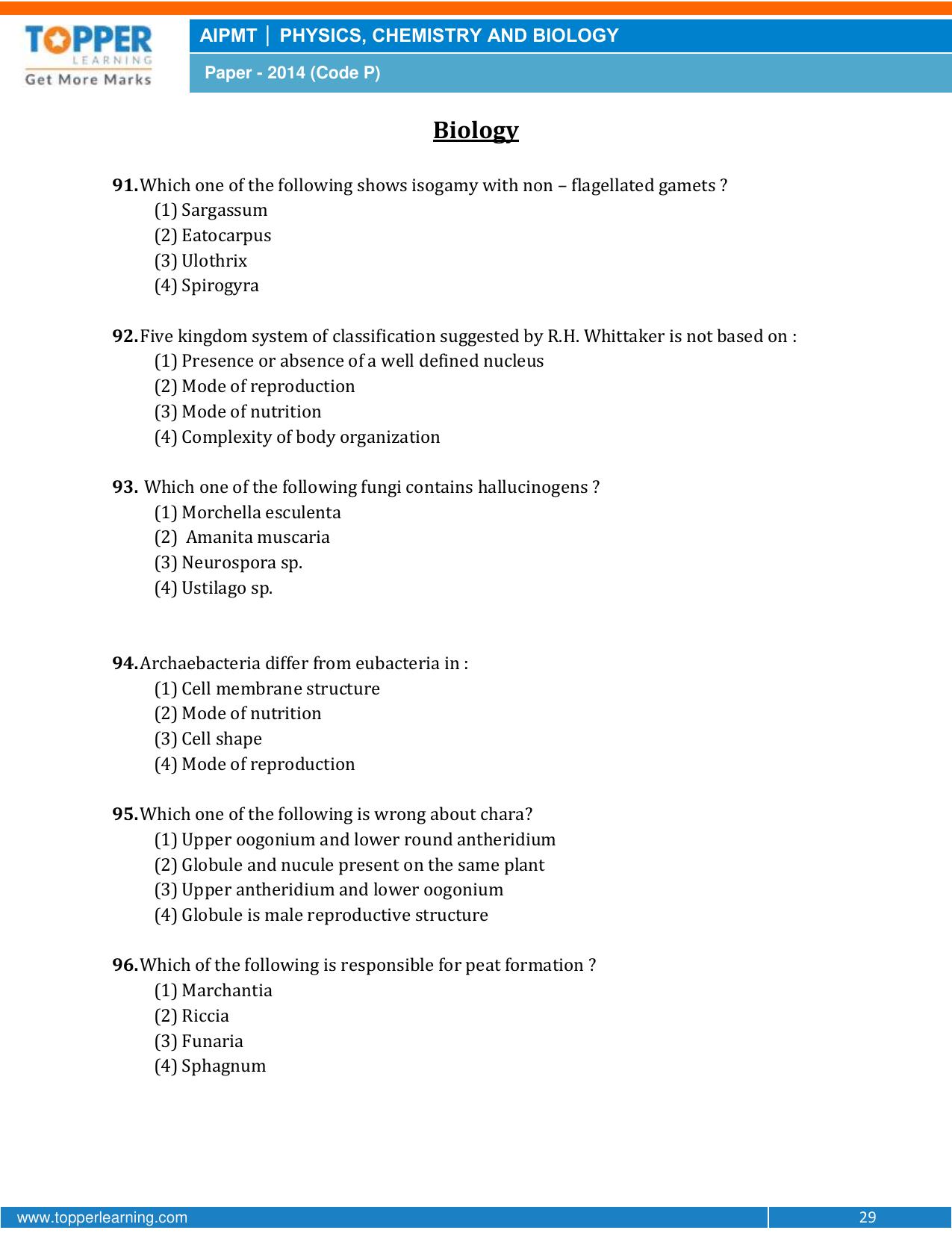 NEET Code P 2014 Question Paper - Page 29