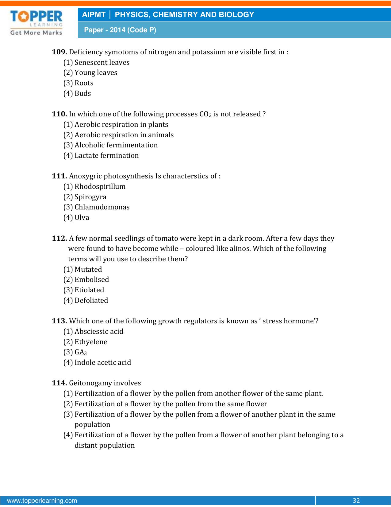 NEET Code P 2014 Question Paper - Page 32