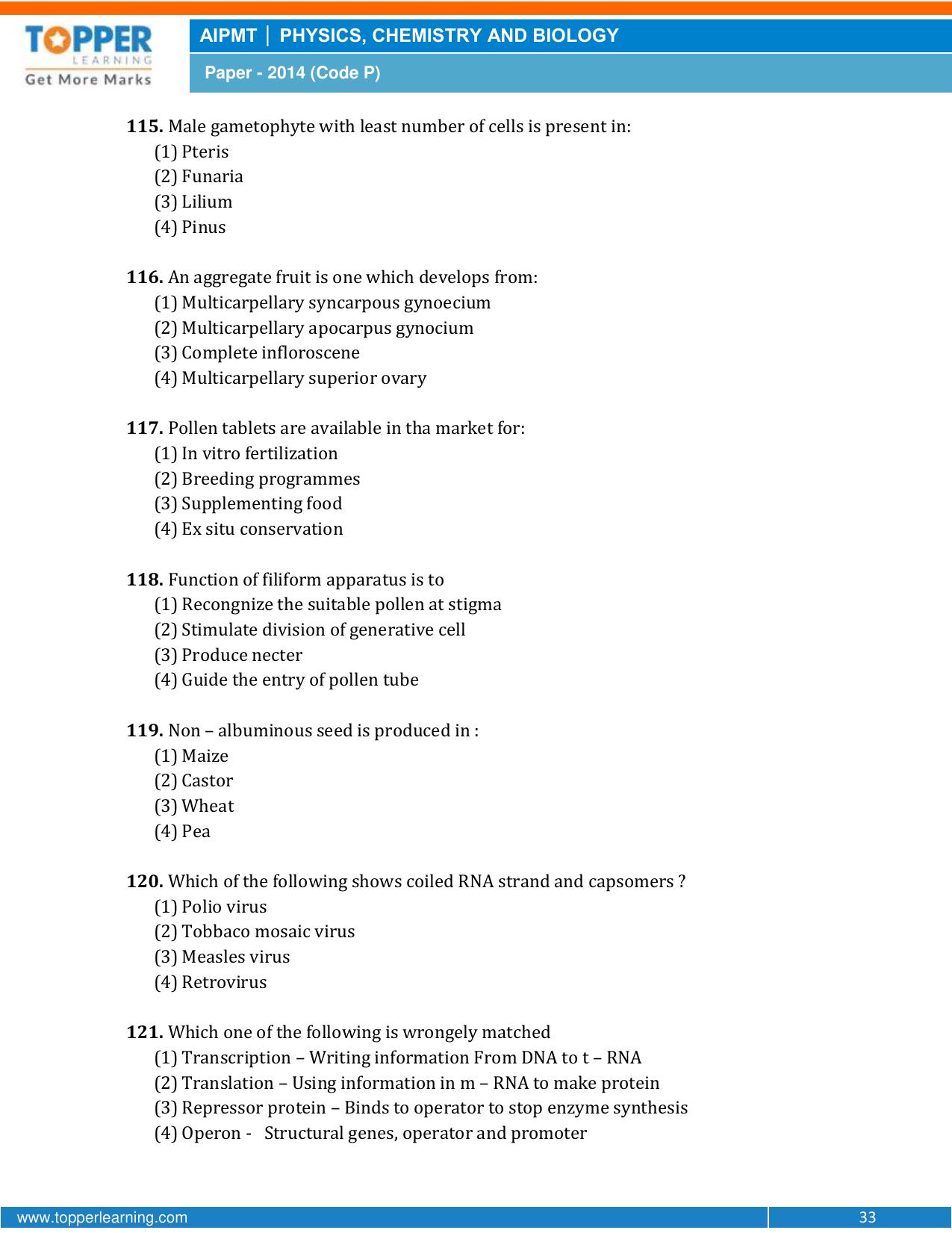 NEET Code P 2014 Question Paper - Page 33