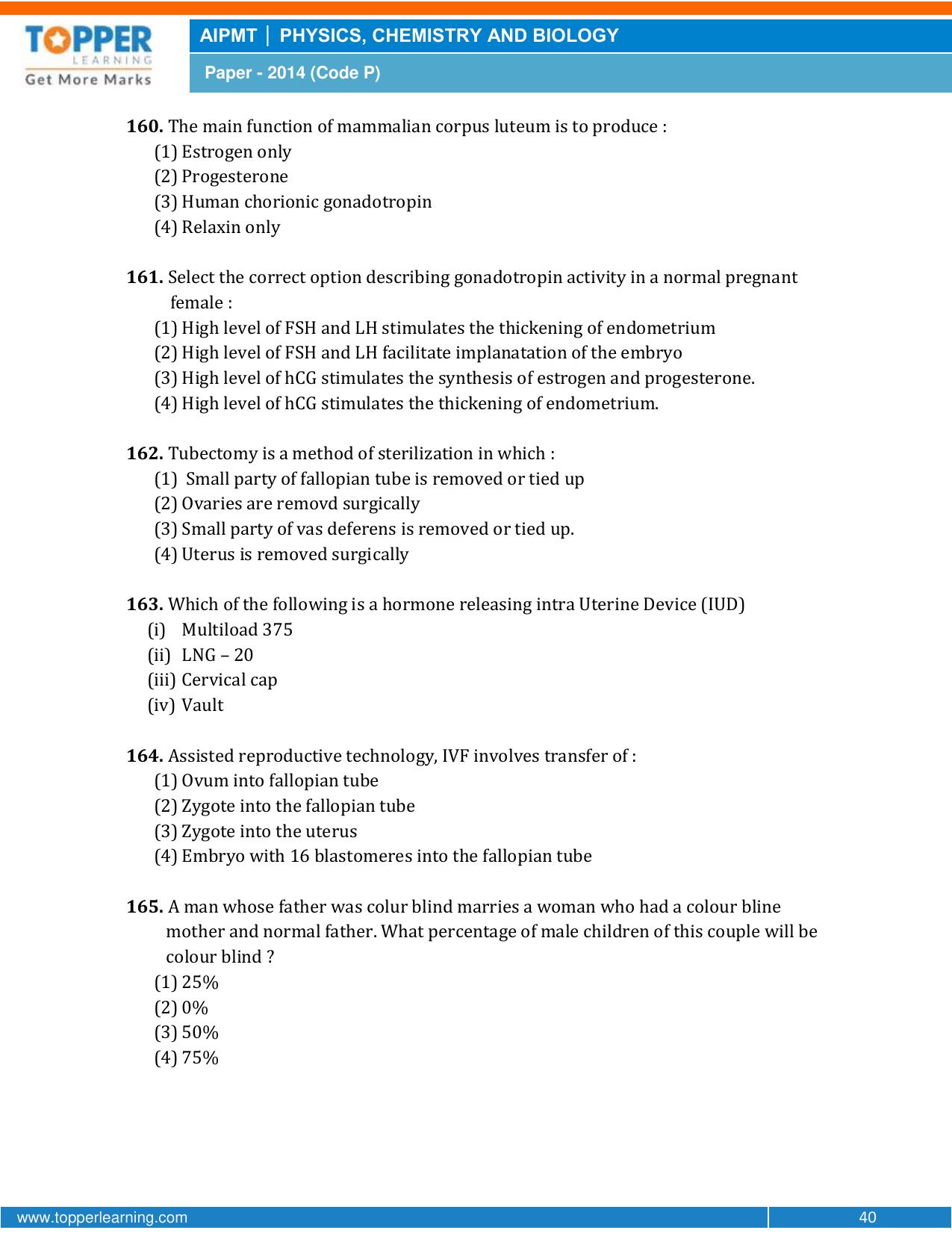 NEET Code P 2014 Question Paper - Page 40