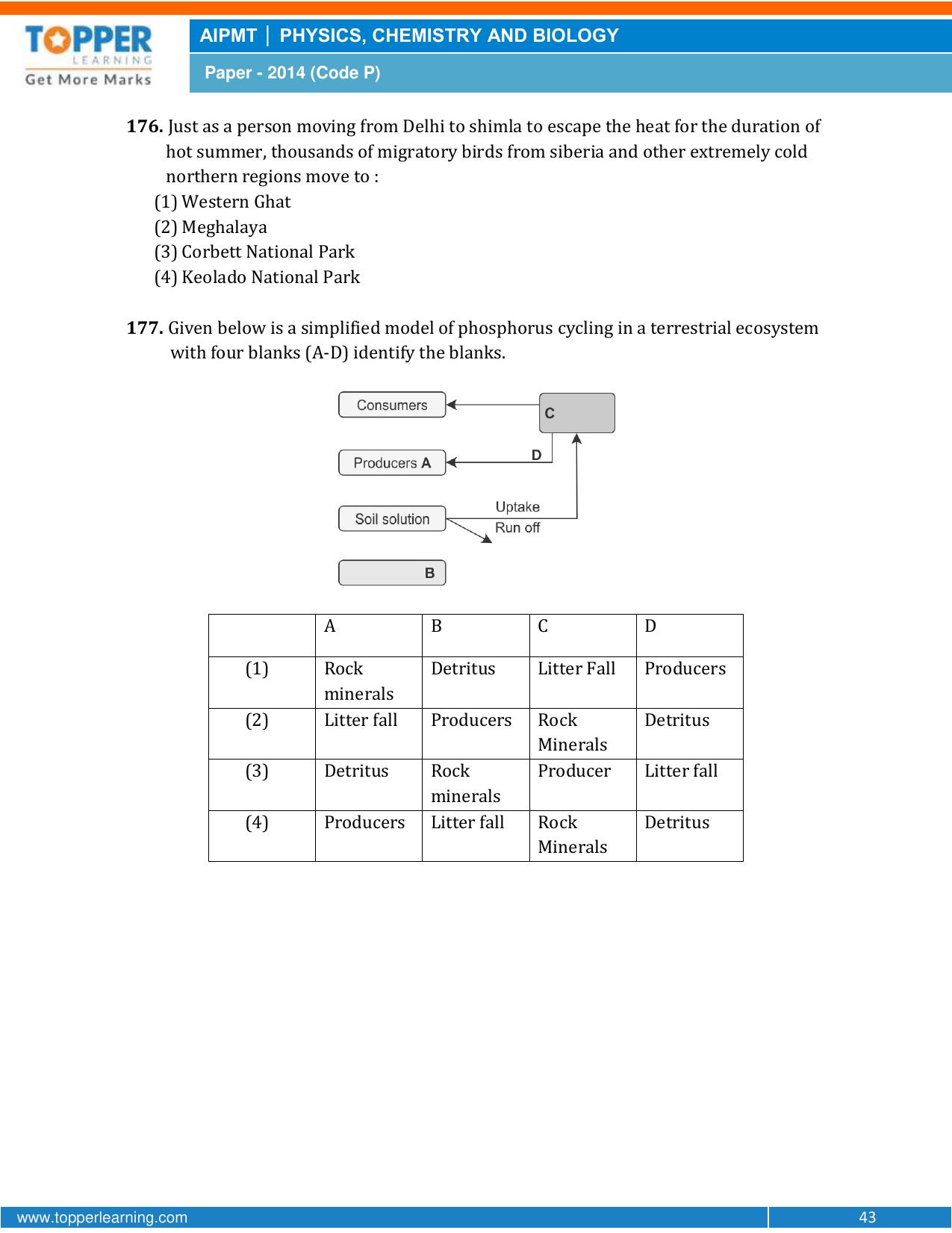 NEET Code P 2014 Question Paper - Page 43