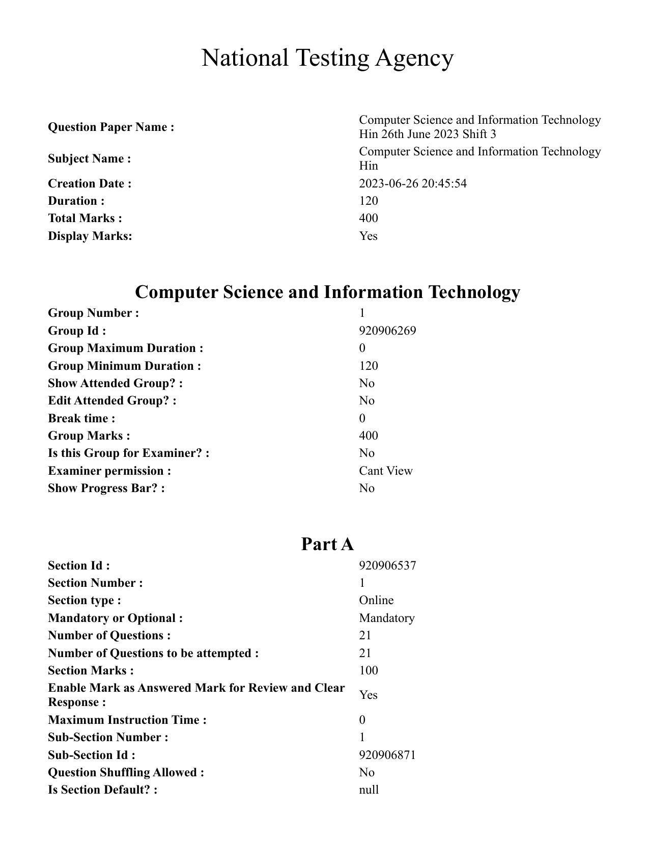 CUET PG 2023: SCQP09 – Computer Science, Information Technology etc (Hin) - Shift 3 (26-06-2023) Question Paper - Page 1