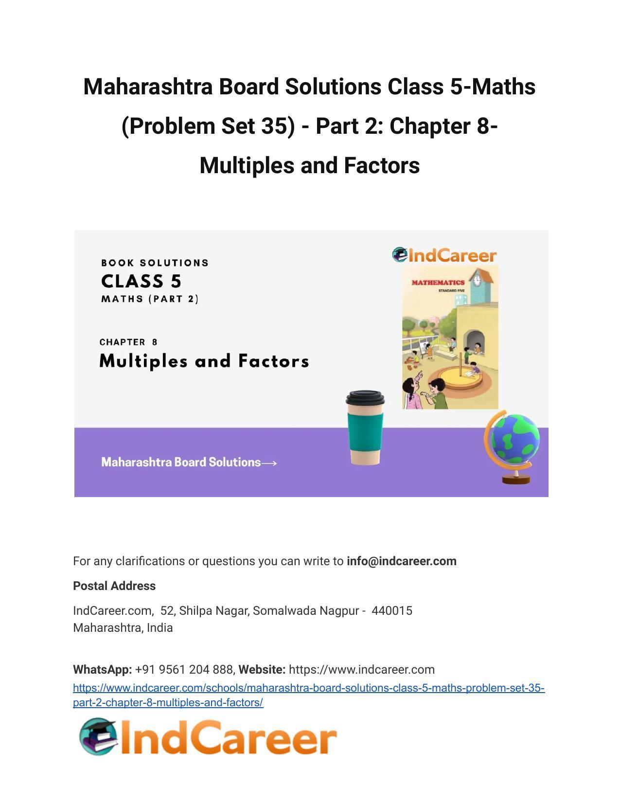 Maharashtra Board Solutions Class 5-Maths (Problem Set 35) - Part 2: Chapter 8- Multiples and Factors - Page 1