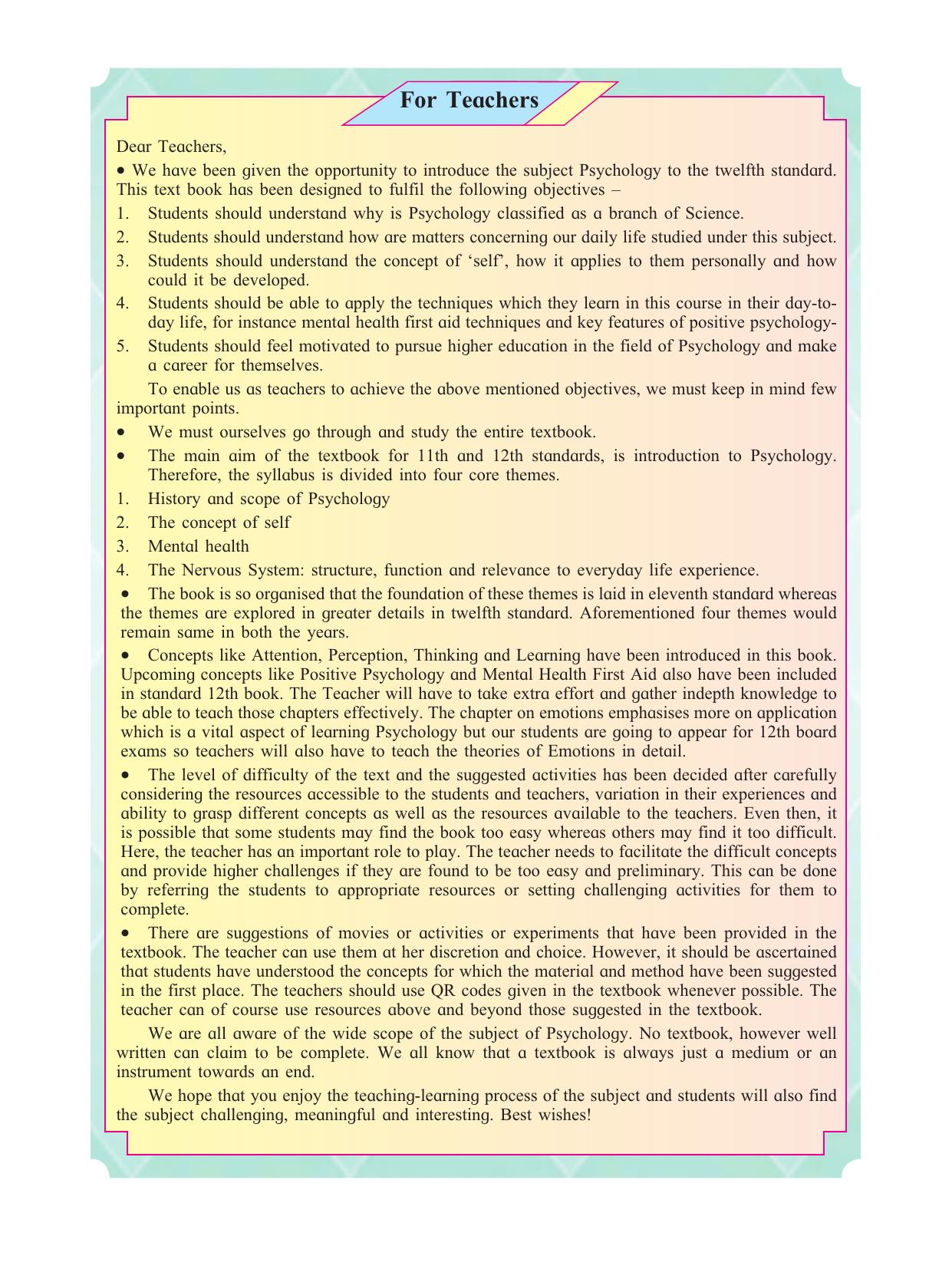 Maharashtra Board Class 12 Psychology Textbook - Page 9