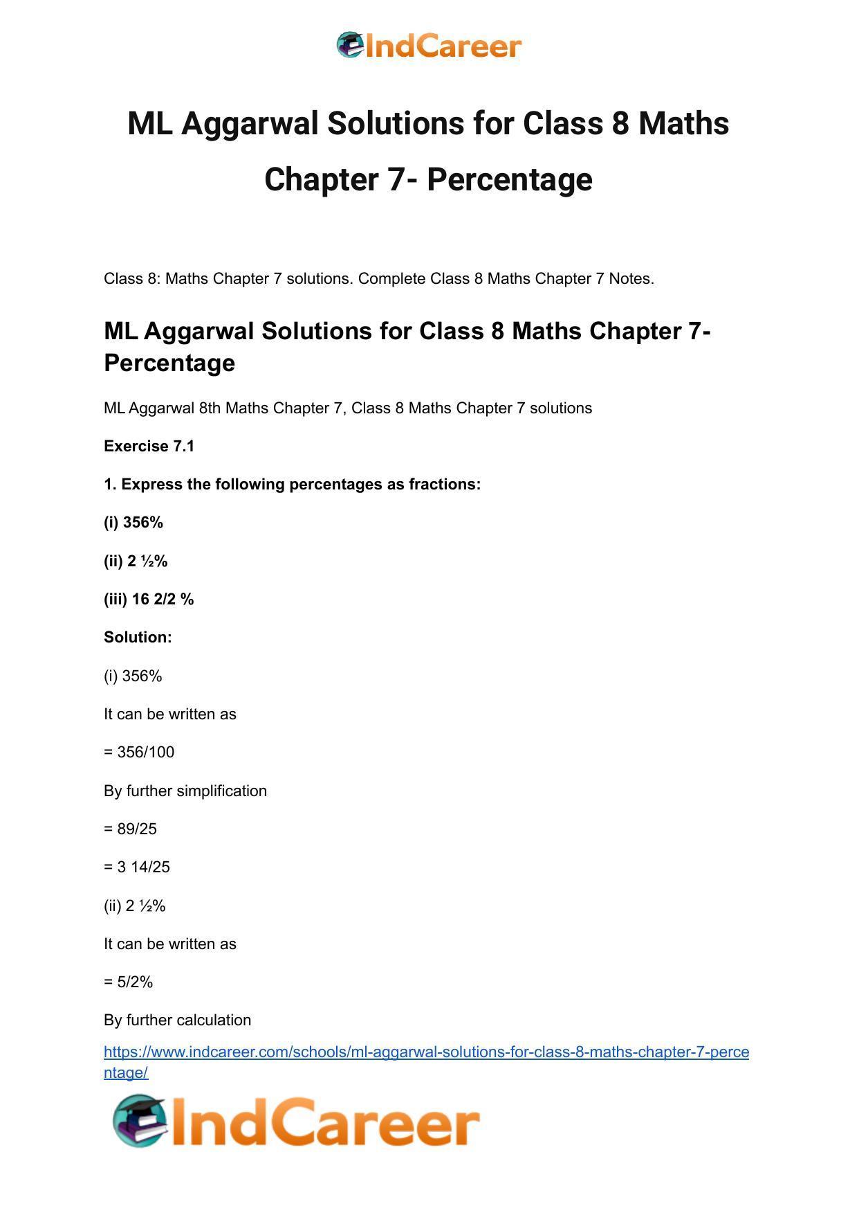 ML Aggarwal Solutions for Class 8 Maths Chapter 7- Percentage - Page 2