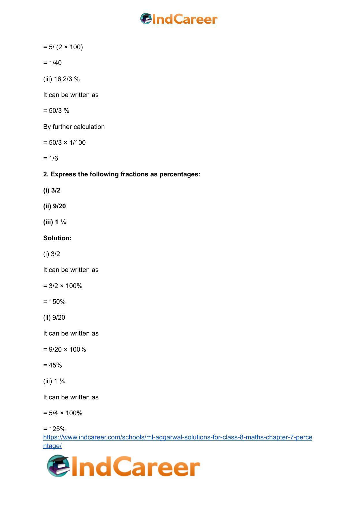 ML Aggarwal Solutions for Class 8 Maths Chapter 7- Percentage - Page 3