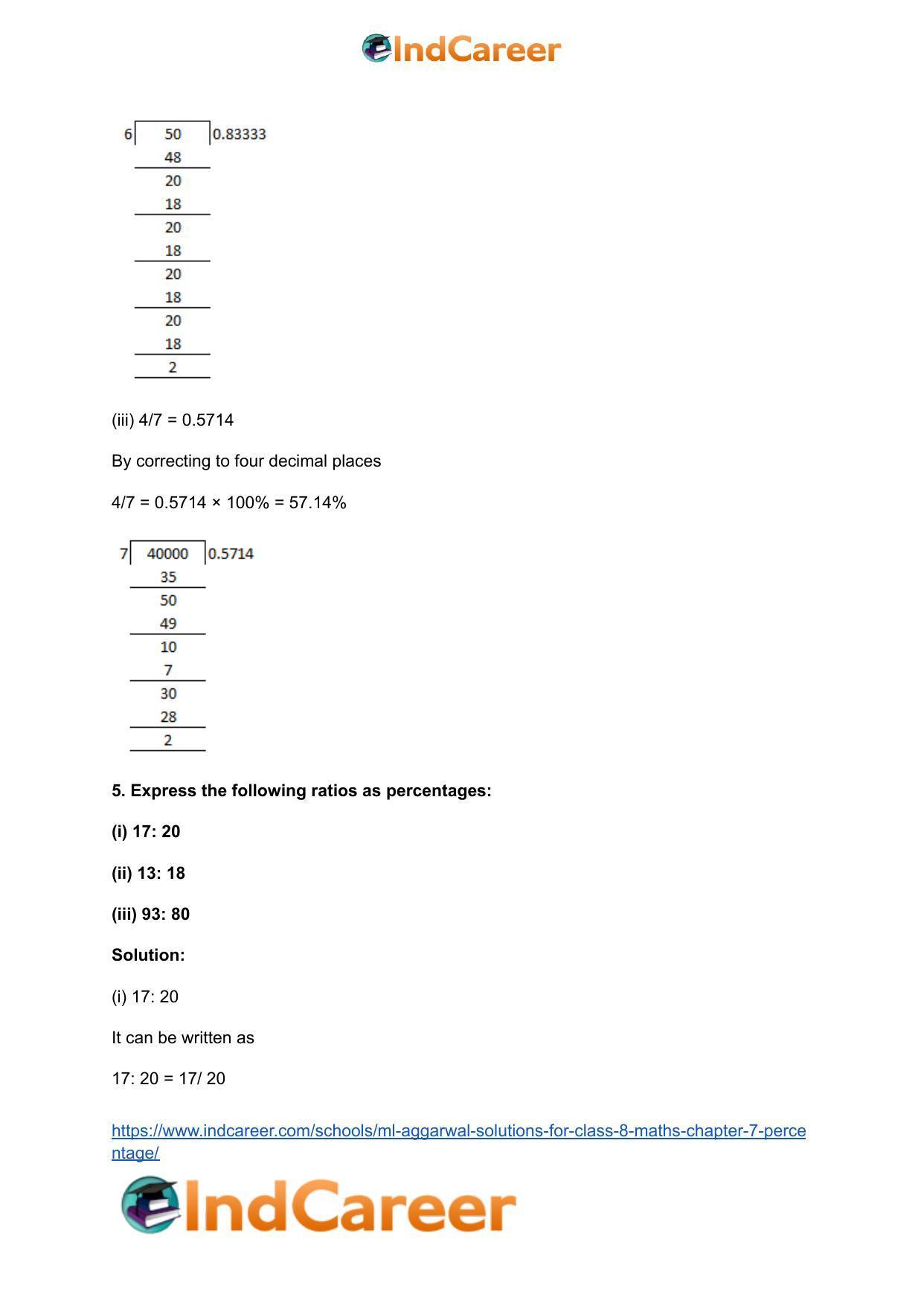 ML Aggarwal Solutions for Class 8 Maths Chapter 7- Percentage - Page 6