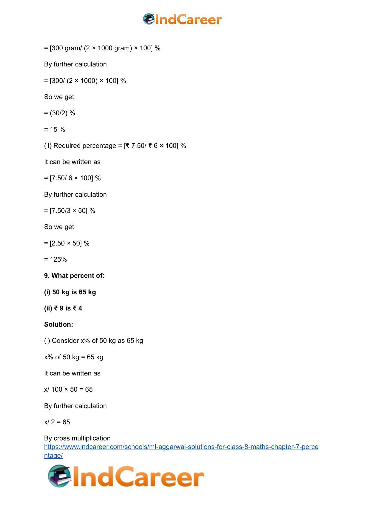 ML Aggarwal Solutions for Class 8 Maths Chapter 7- Percentage - Page 10