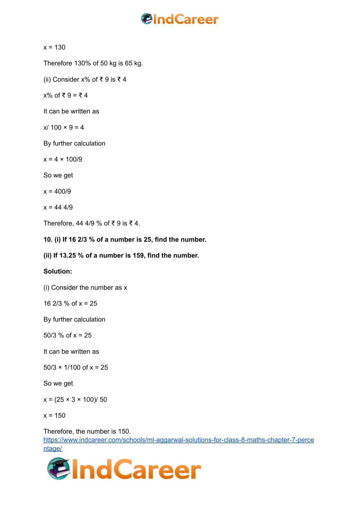 ML Aggarwal Solutions for Class 8 Maths Chapter 7- Percentage - Page 11