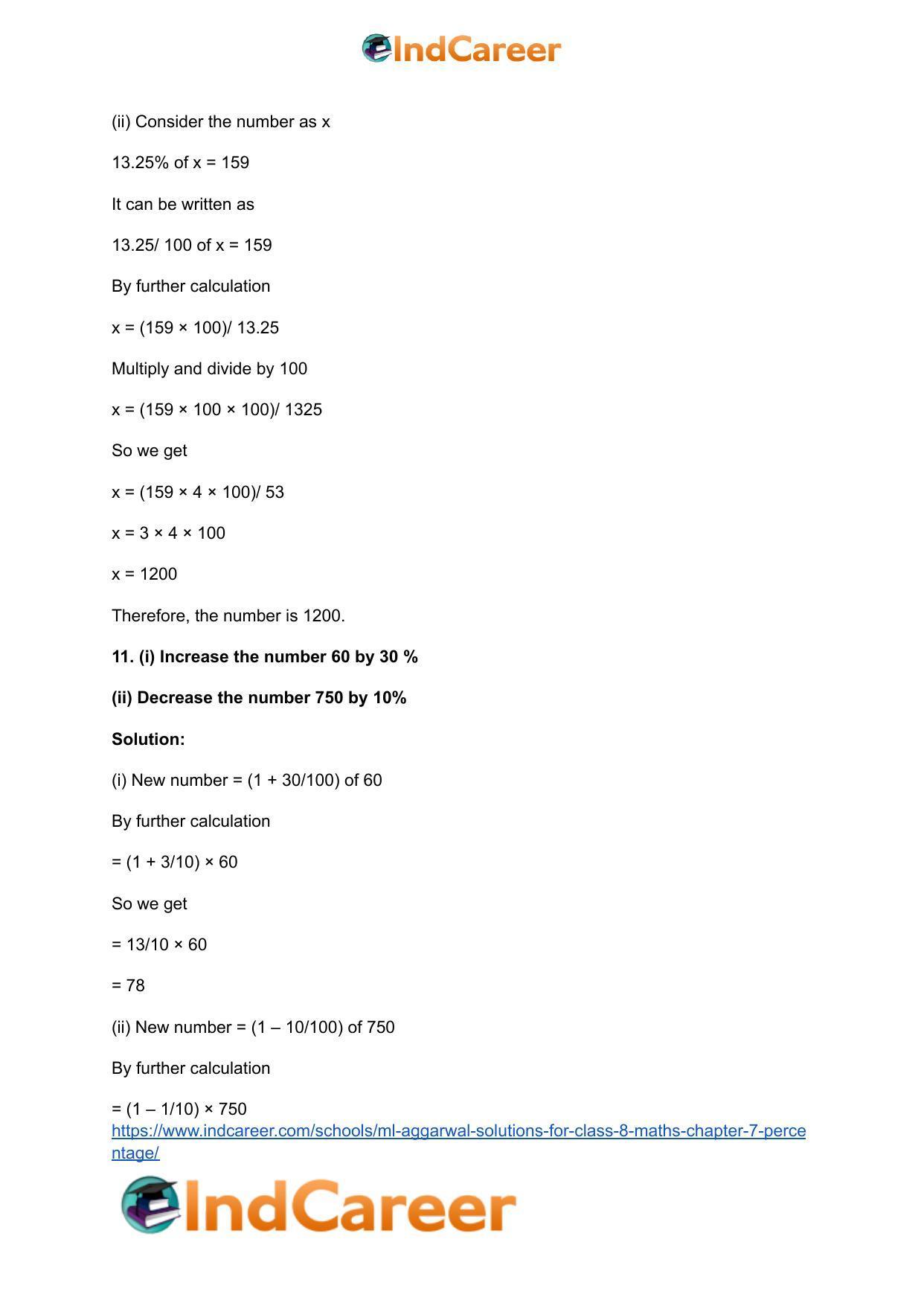 ML Aggarwal Solutions for Class 8 Maths Chapter 7- Percentage - Page 12
