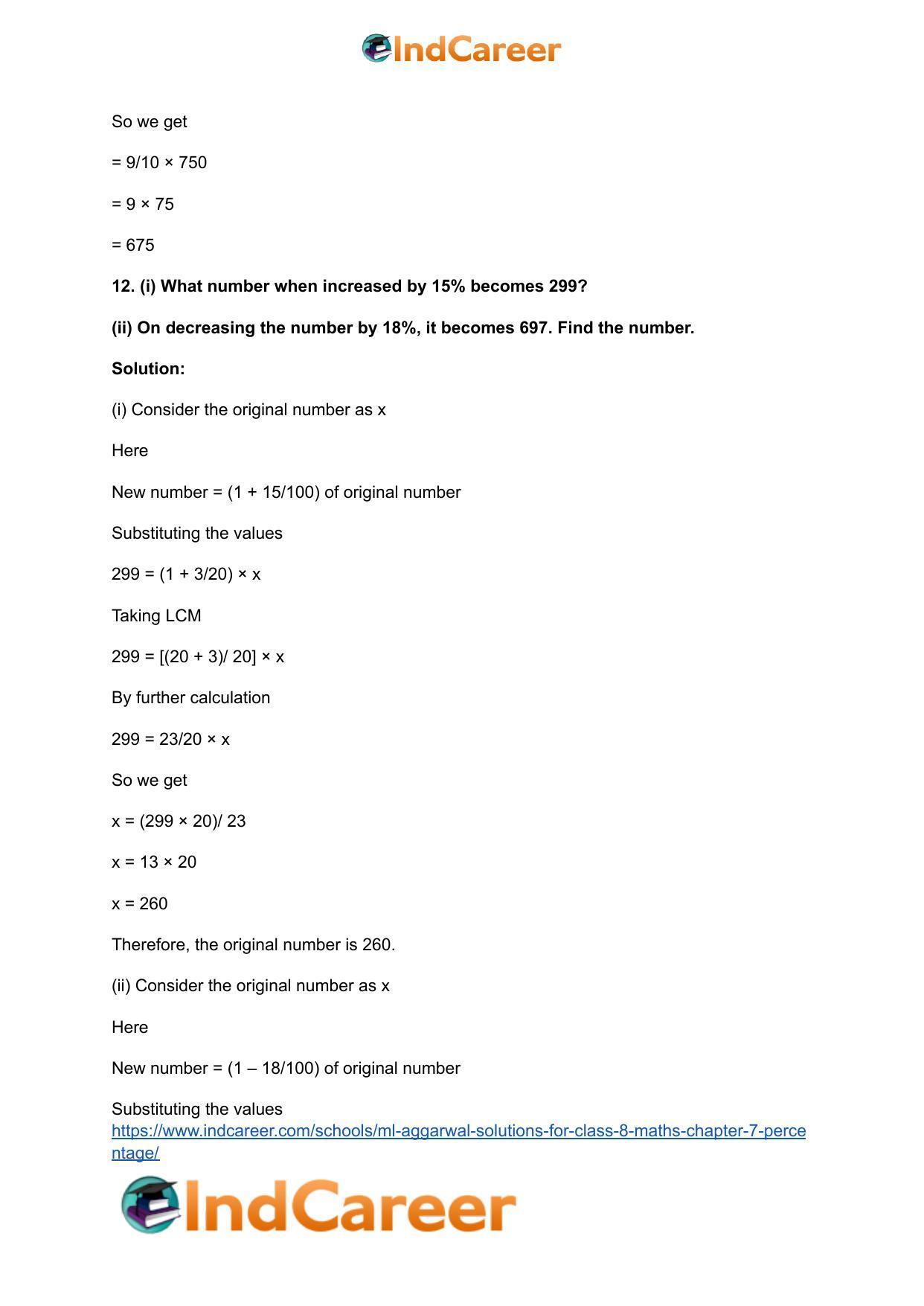 ML Aggarwal Solutions for Class 8 Maths Chapter 7- Percentage - Page 13