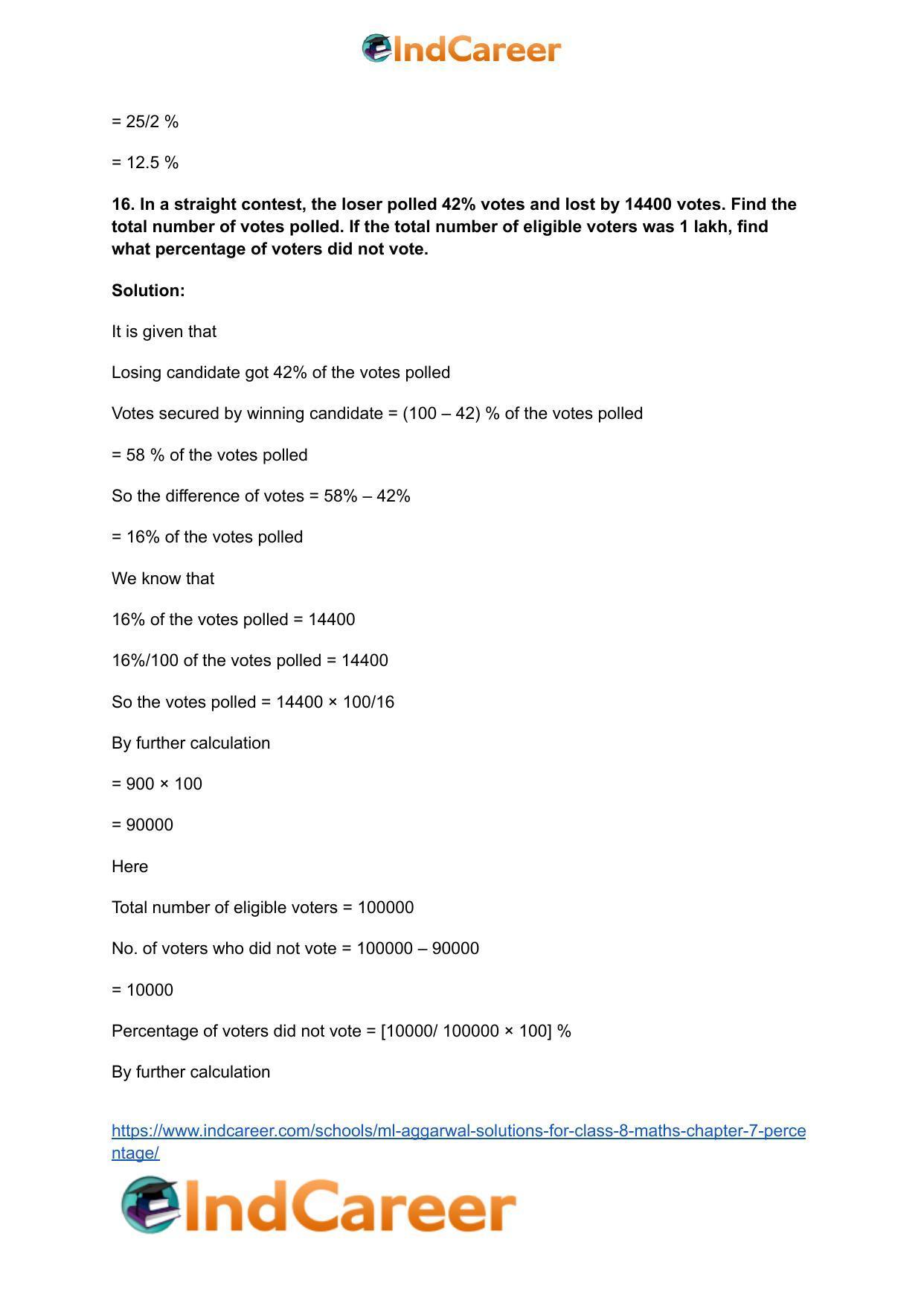 ML Aggarwal Solutions for Class 8 Maths Chapter 7- Percentage - Page 16