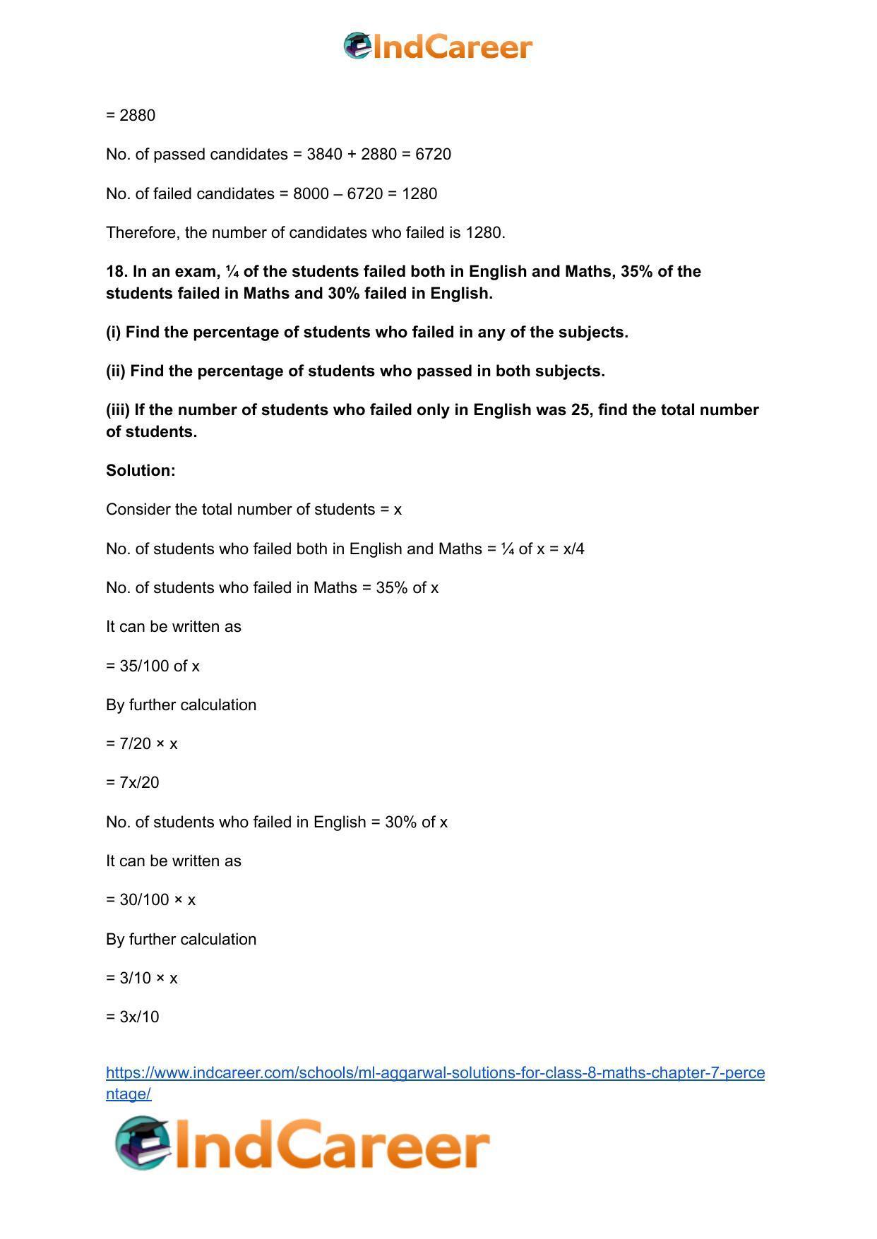 ML Aggarwal Solutions for Class 8 Maths Chapter 7- Percentage - Page 18