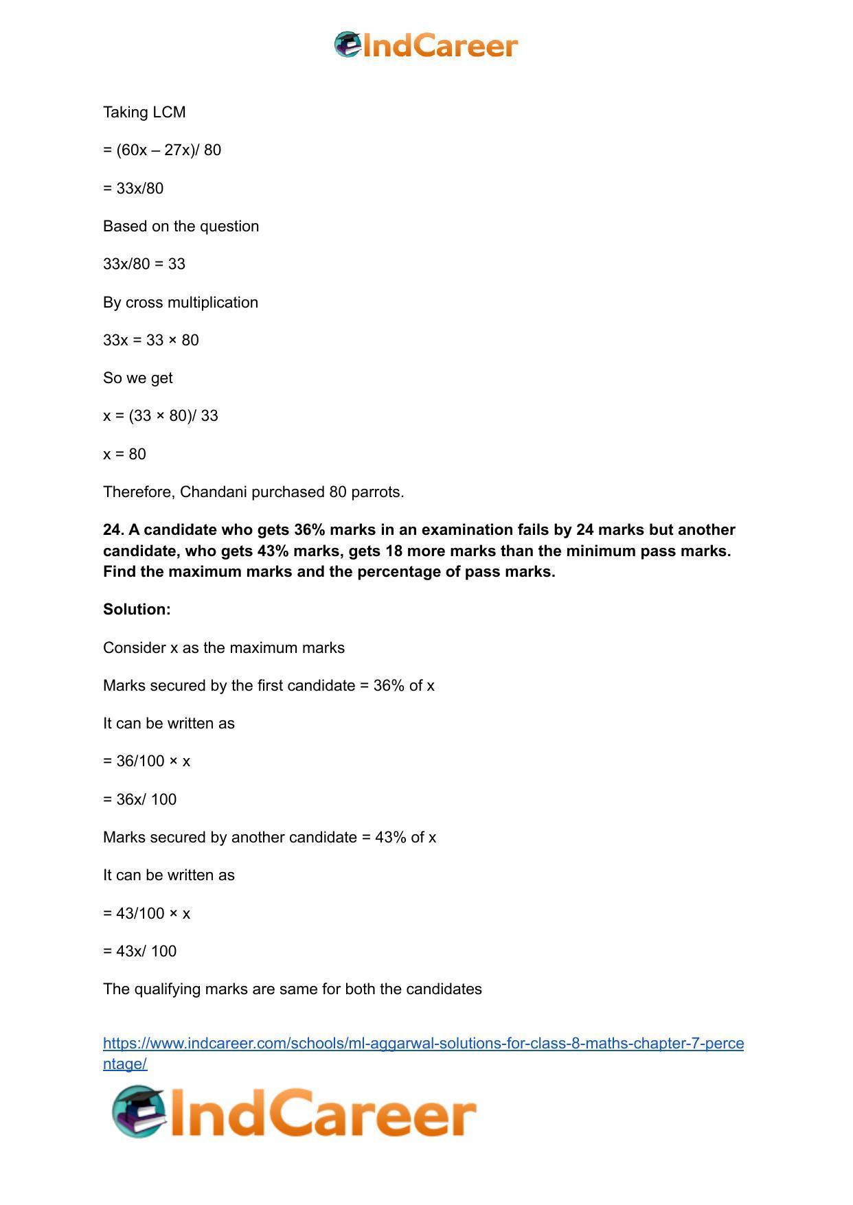ML Aggarwal Solutions for Class 8 Maths Chapter 7- Percentage - Page 24