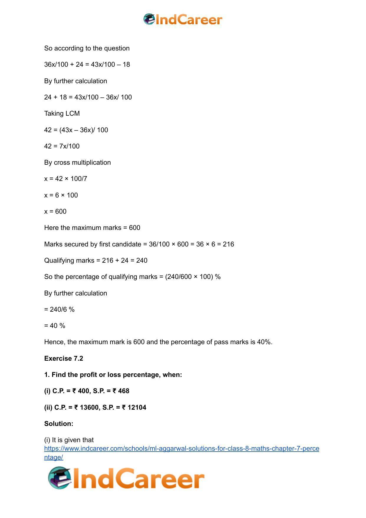 ML Aggarwal Solutions for Class 8 Maths Chapter 7- Percentage - Page 25
