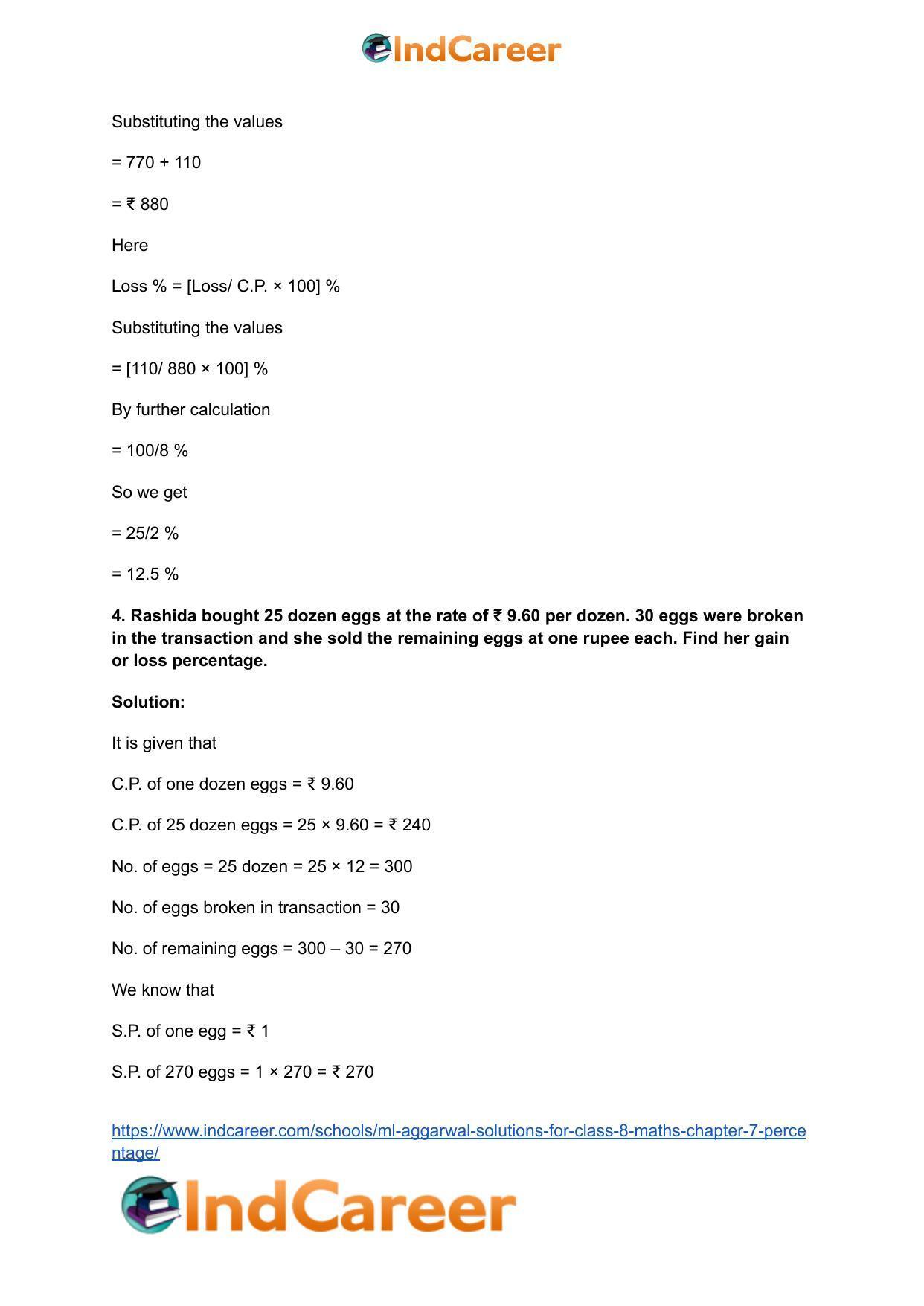 ML Aggarwal Solutions for Class 8 Maths Chapter 7- Percentage - Page 28