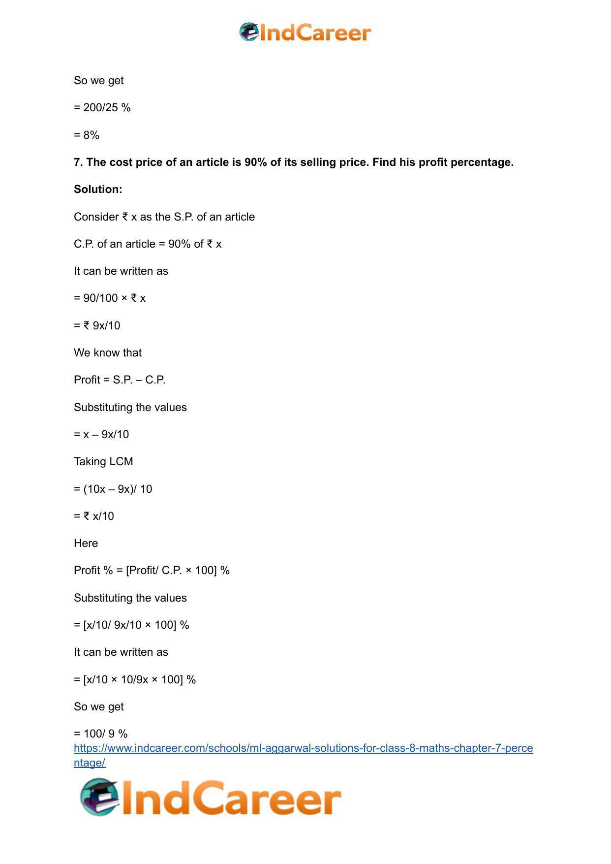 ML Aggarwal Solutions for Class 8 Maths Chapter 7- Percentage - Page 31