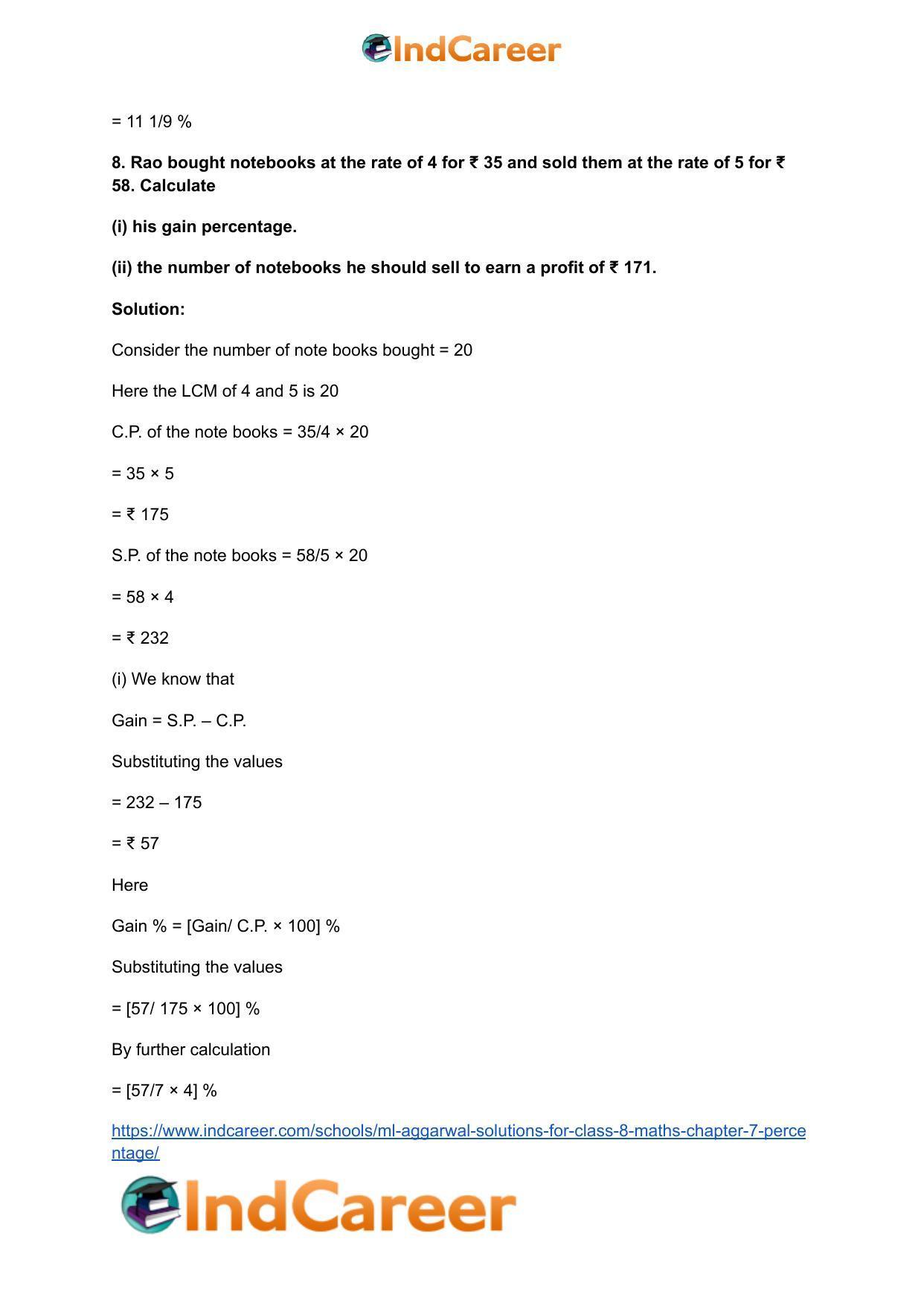 ML Aggarwal Solutions for Class 8 Maths Chapter 7- Percentage - Page 32