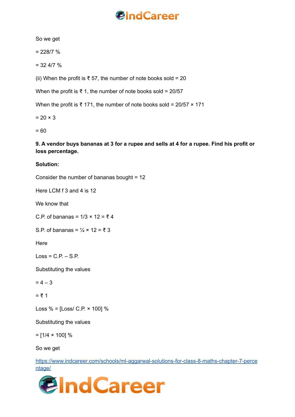 ML Aggarwal Solutions for Class 8 Maths Chapter 7- Percentage - Page 33