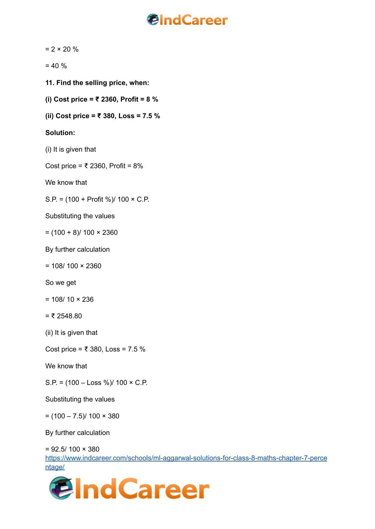 ML Aggarwal Solutions for Class 8 Maths Chapter 7- Percentage - Page 35