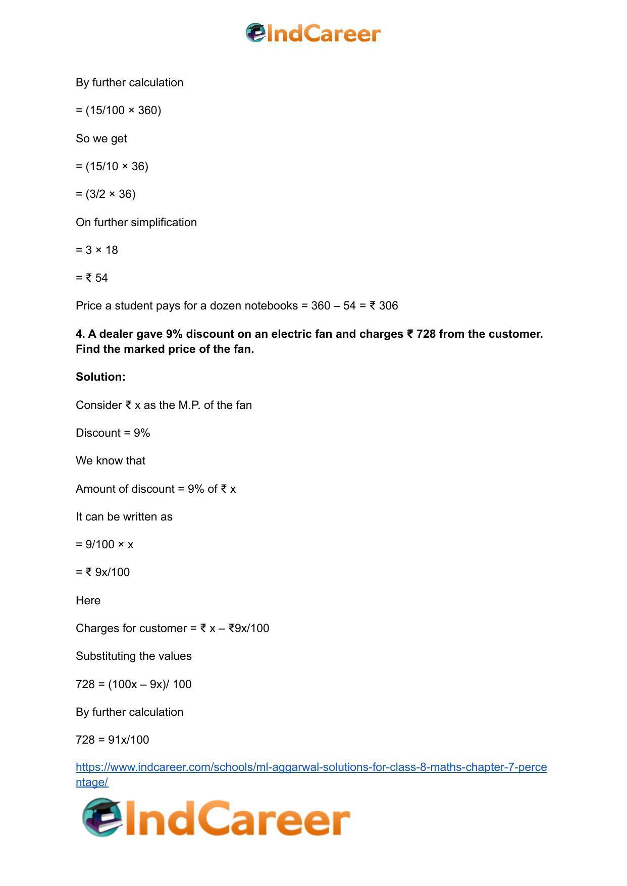 ML Aggarwal Solutions for Class 8 Maths Chapter 7- Percentage - Page 40