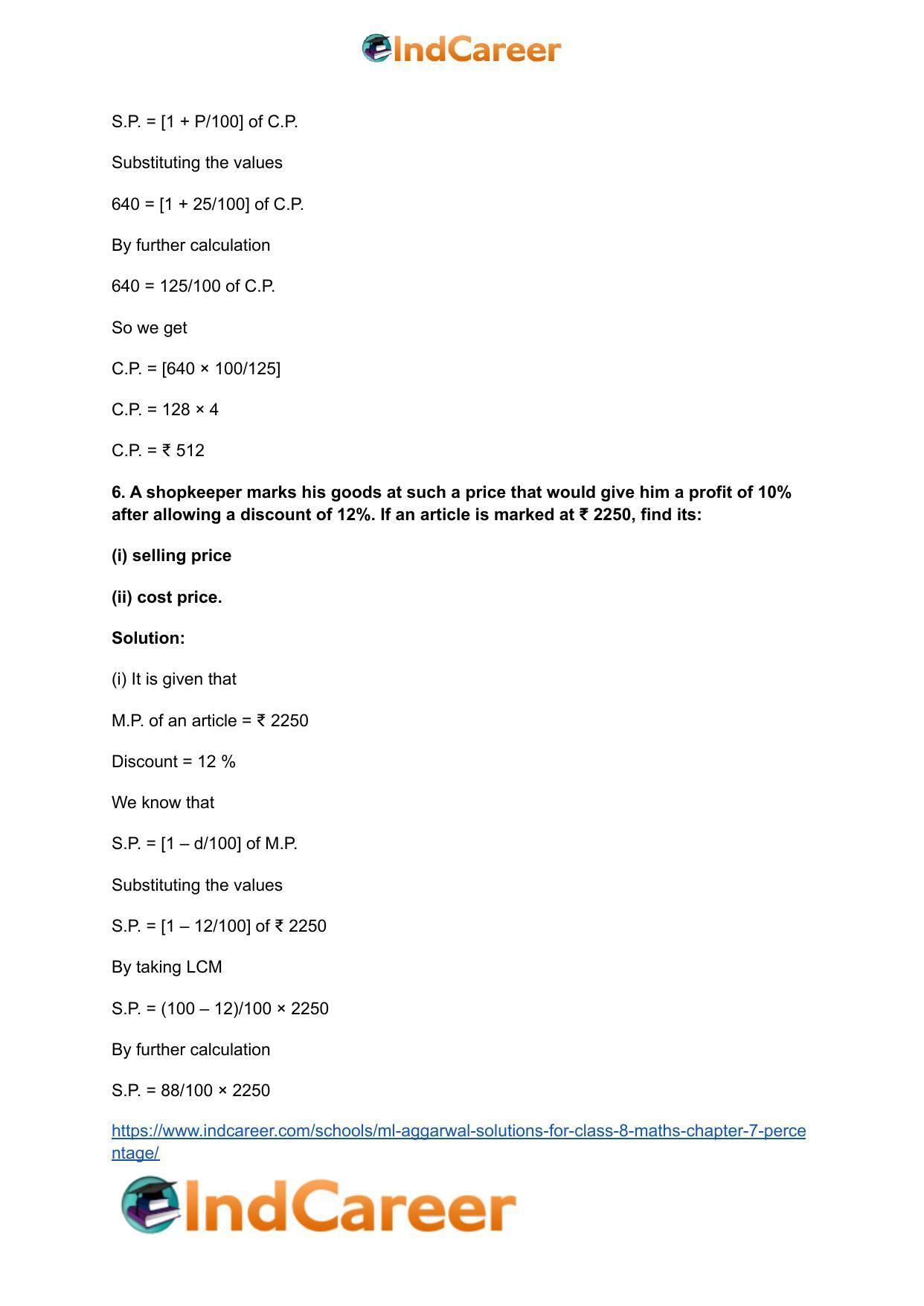 ML Aggarwal Solutions for Class 8 Maths Chapter 7- Percentage - Page 42